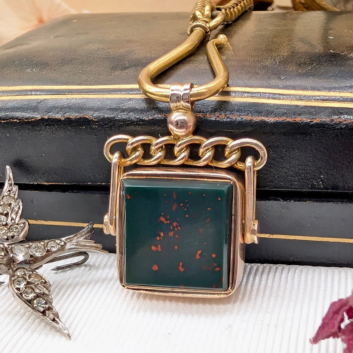 Antique Edwardian 9ct Rose Gold Bloodstone & Carnelian Spinner Fob - Edward Durban & Co., Chester 1901