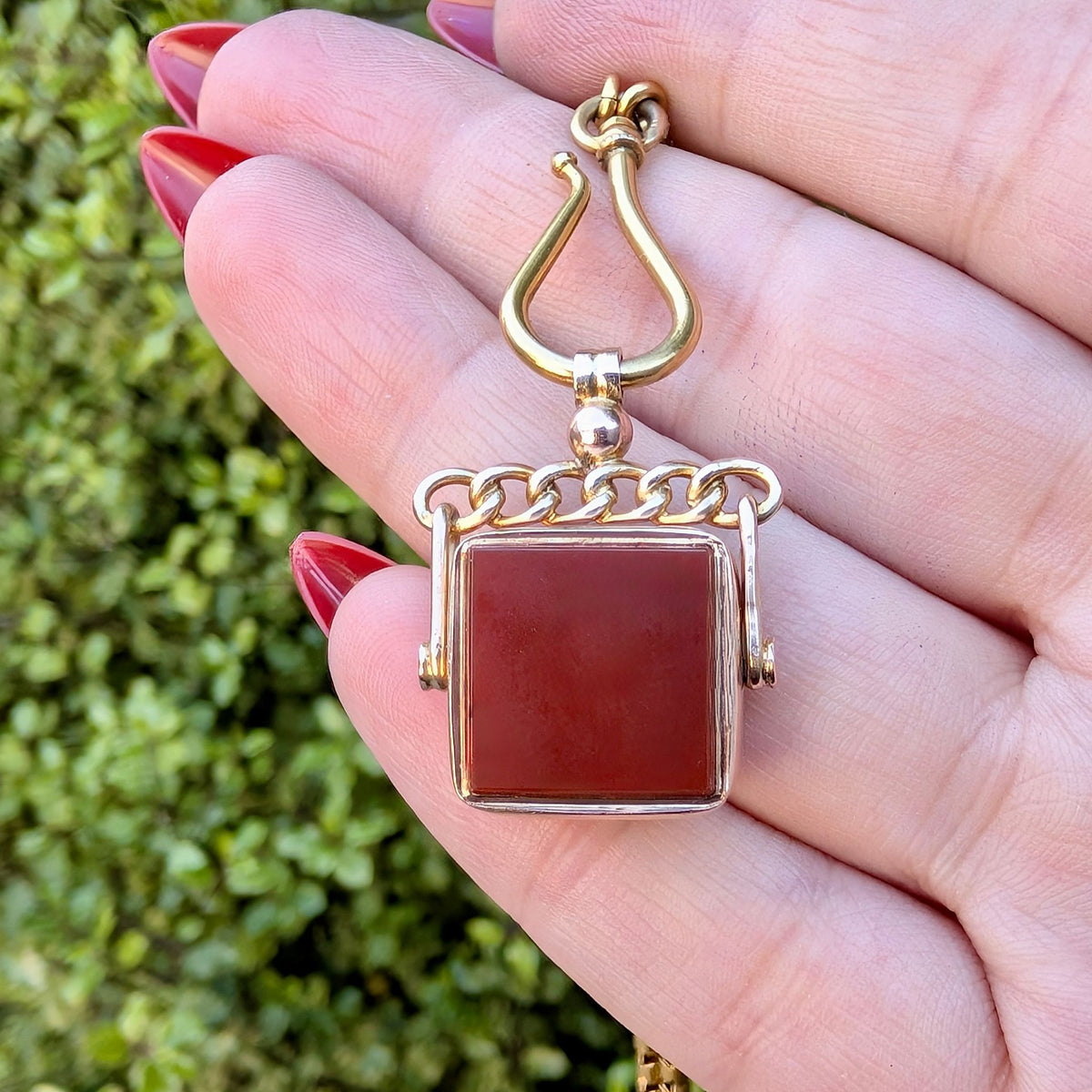 Antique Edwardian 9ct Rose Gold Bloodstone & Carnelian Spinner Fob - Edward Durban & Co., Chester 1901