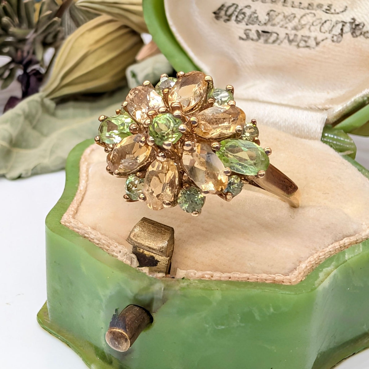 Contemporary 9ct Yellow Gold Peridot And Citrine Ring - Birmingham 2007