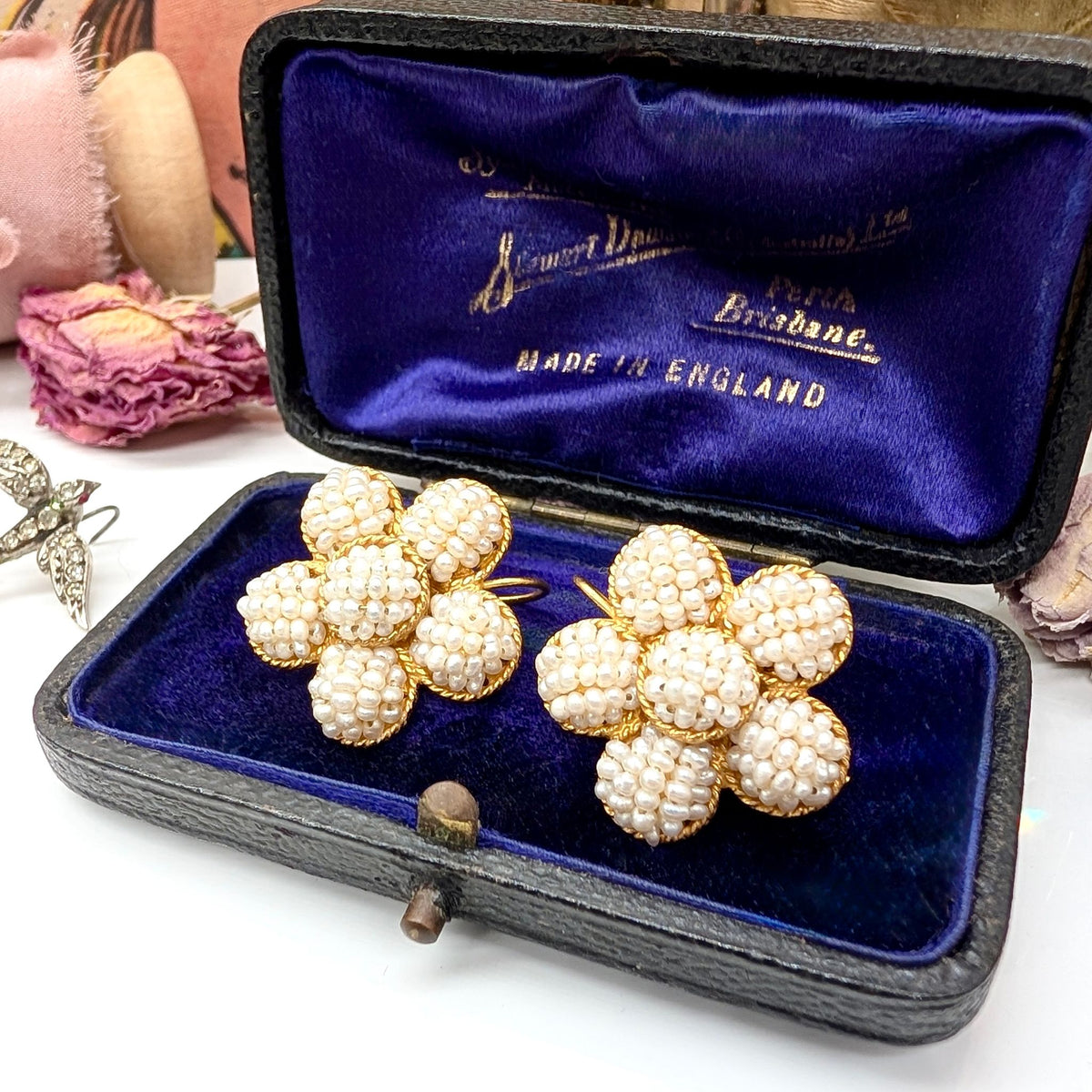 Superb 18ct Yellow Gold Seed Pearl ‘Daisy’ Earrings
