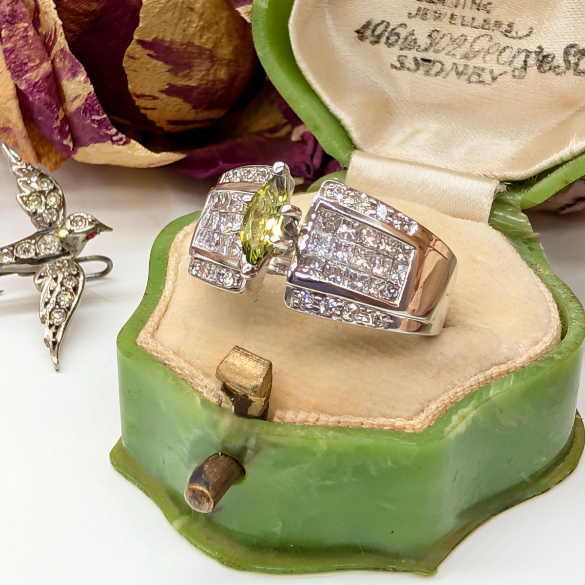 Contemporary 18ct White Gold Marquise-Cut Australian Sapphire And Diamond Ring  Included With Purchase Retail Replacement Valuation $8700 AUD