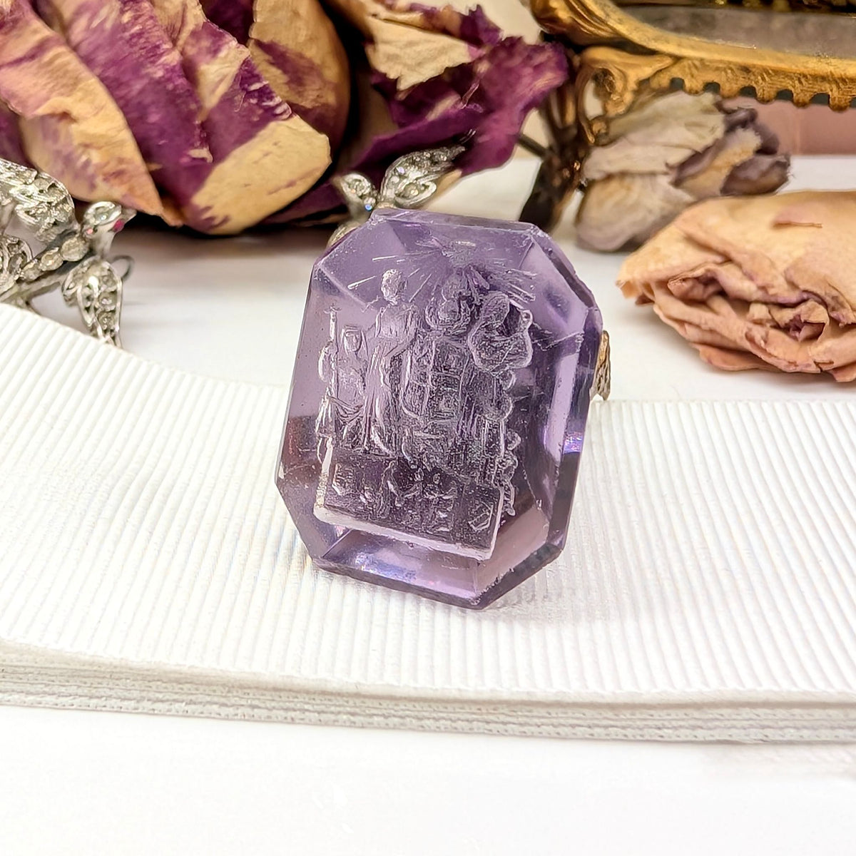 Antique Georgian Amethyst Glass/Paste Tassie Style Intaglio Fob Seal Pendant Circa 1780-1800