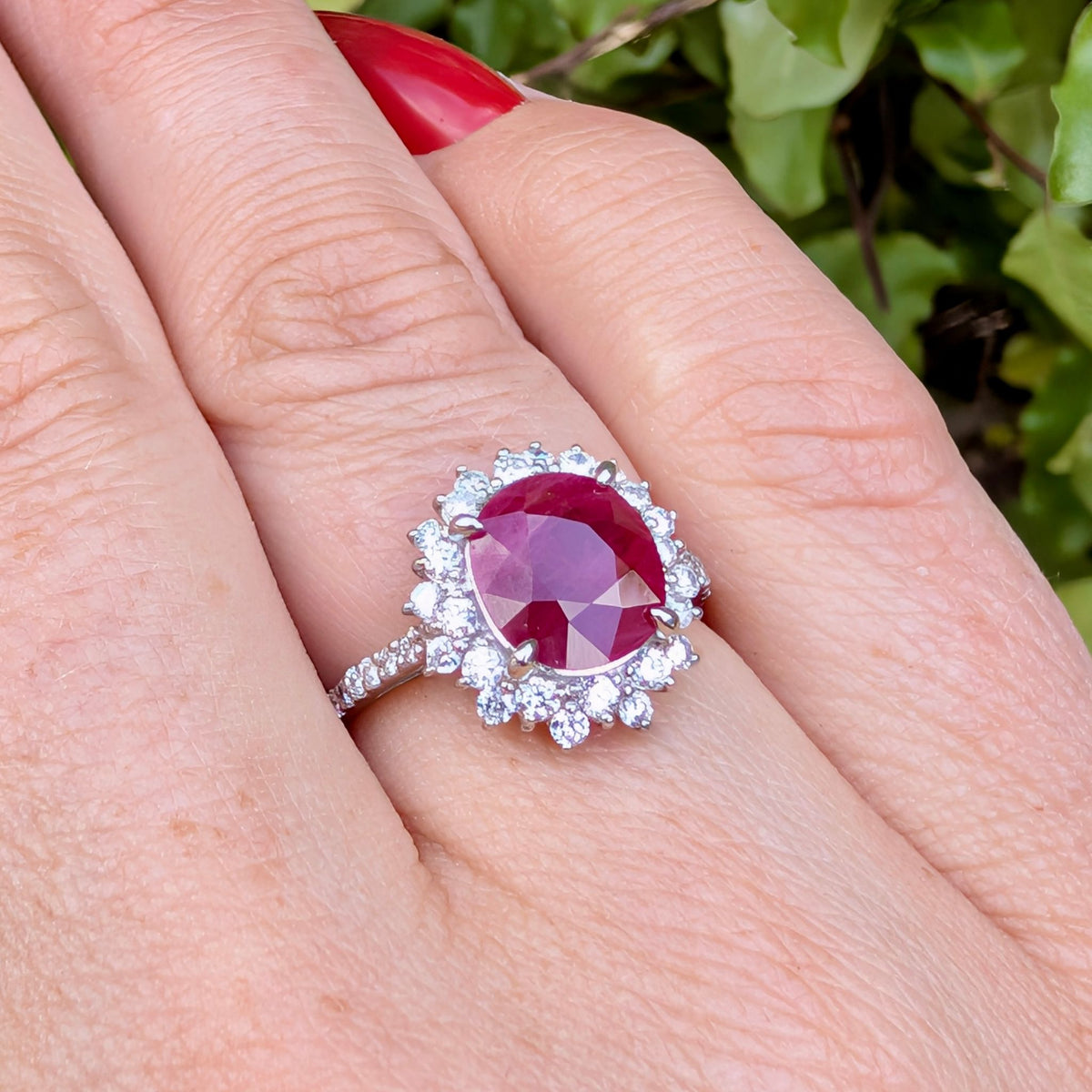 Stunning Platinum 1.91ct Natural Burmese Ruby And Diamond Halo Ring Complete With An Independent Gemmological Valuation For $10,575 AUD And GIA report