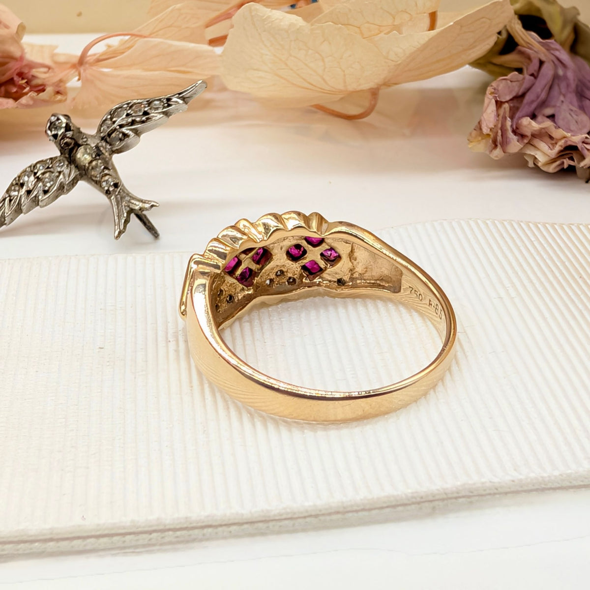 Beautiful Contemporary 18ct Yellow Gold Ruby and Diamond Cluster Ring