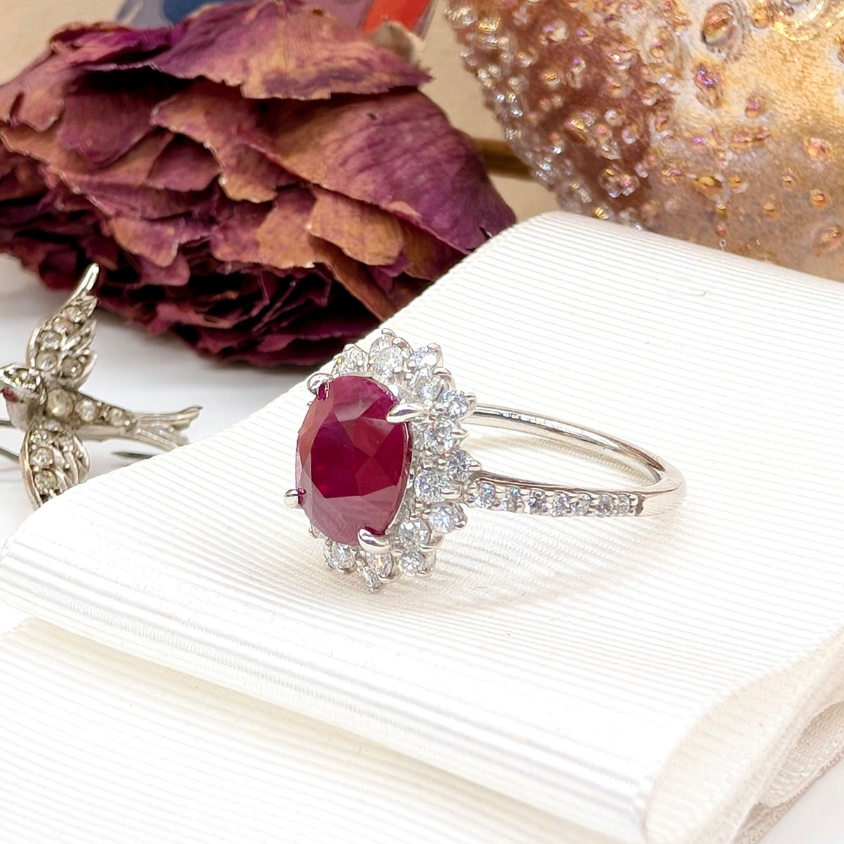 Stunning Platinum 1.91ct Natural Burmese Ruby And Diamond Halo Ring Complete With An Independent Gemmological Valuation For $10,575 AUD And GIA report