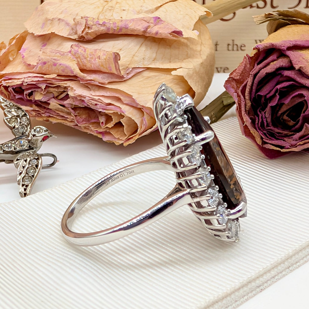 Spectacular 14ct White Gold 7.50ct Tourmaline & 1.80ct Diamond Halo Statement Ring Complete With An Independent Gemmological Valuation for $17,500 AUD