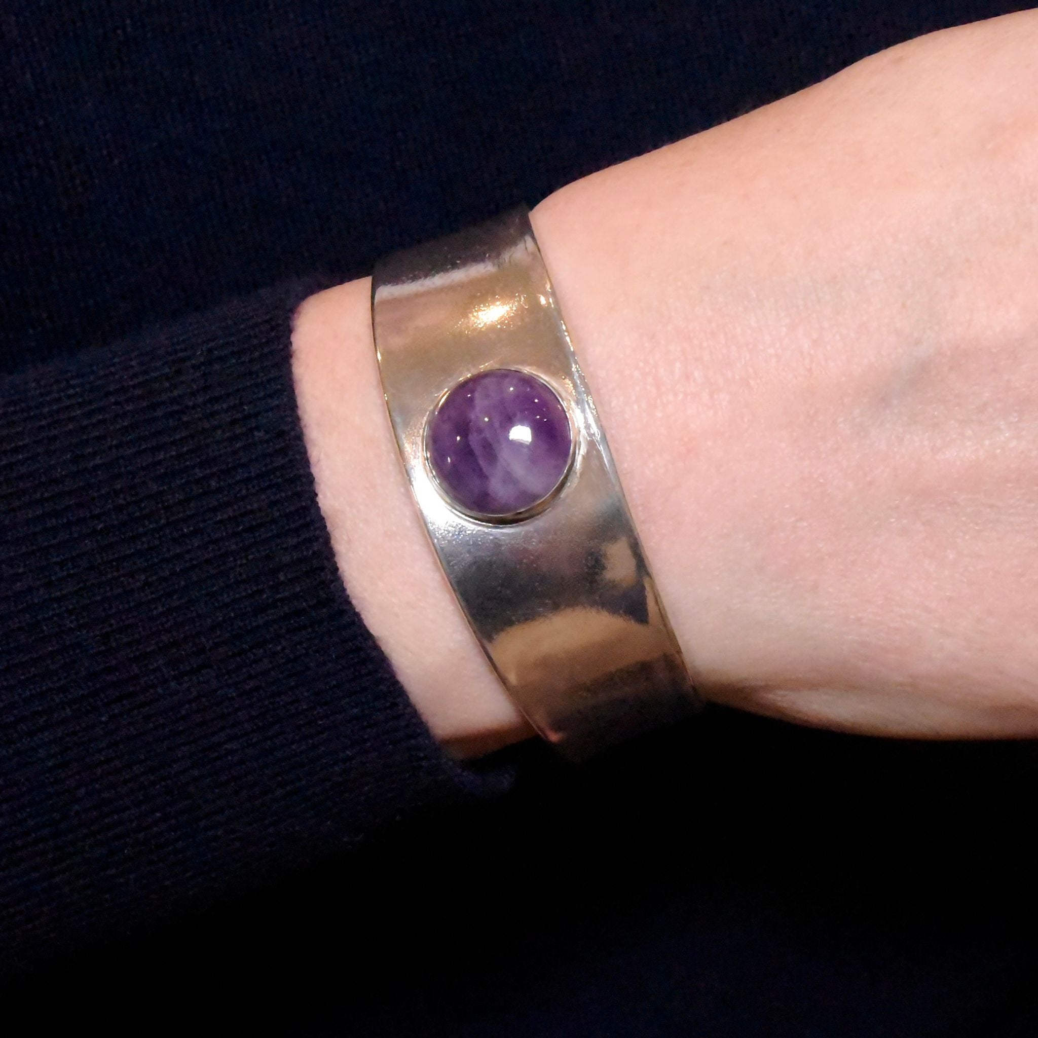 Superb Vintage Georg Jensen Sterling Silver & Amethyst Cuff Bangle - #188 By Poul Hansen