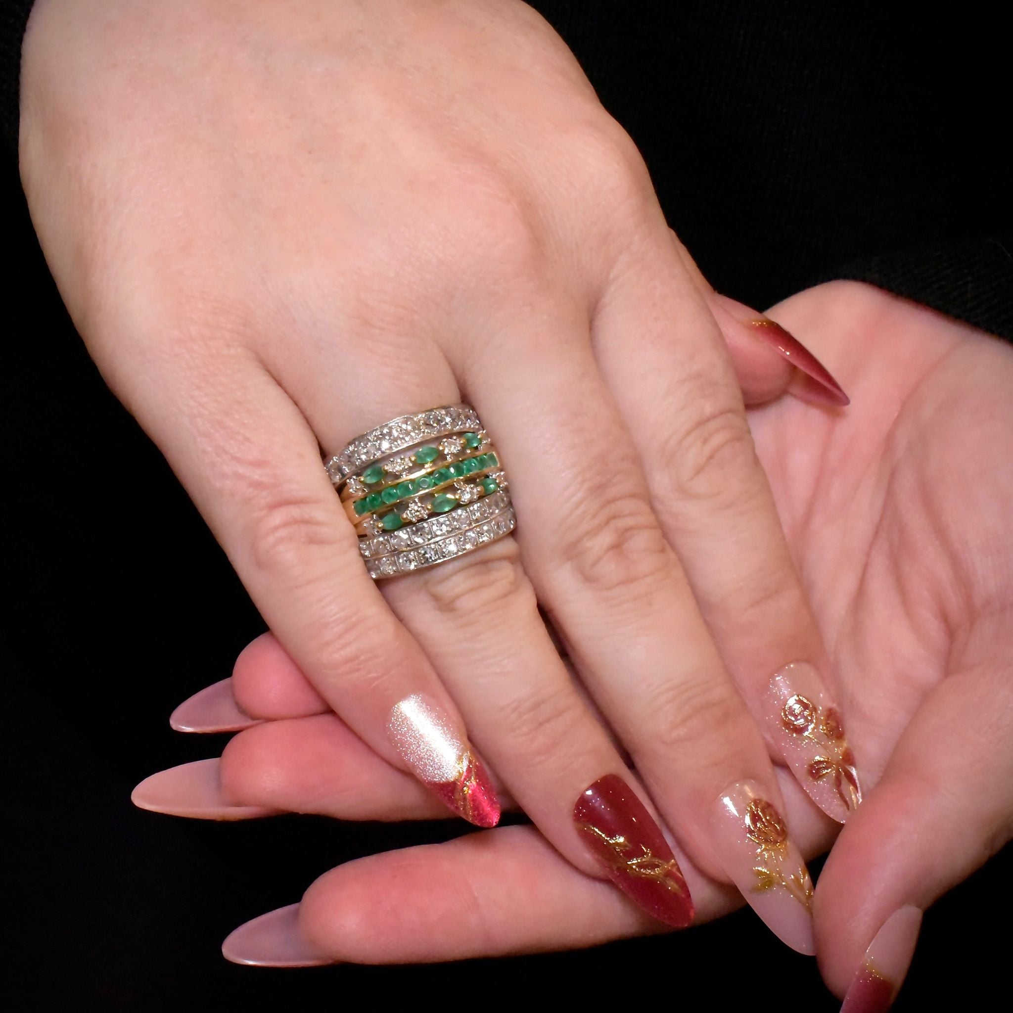 Stunning 9ct Yellow Gold Emerald And Diamond Ring - Birmingham 2005 