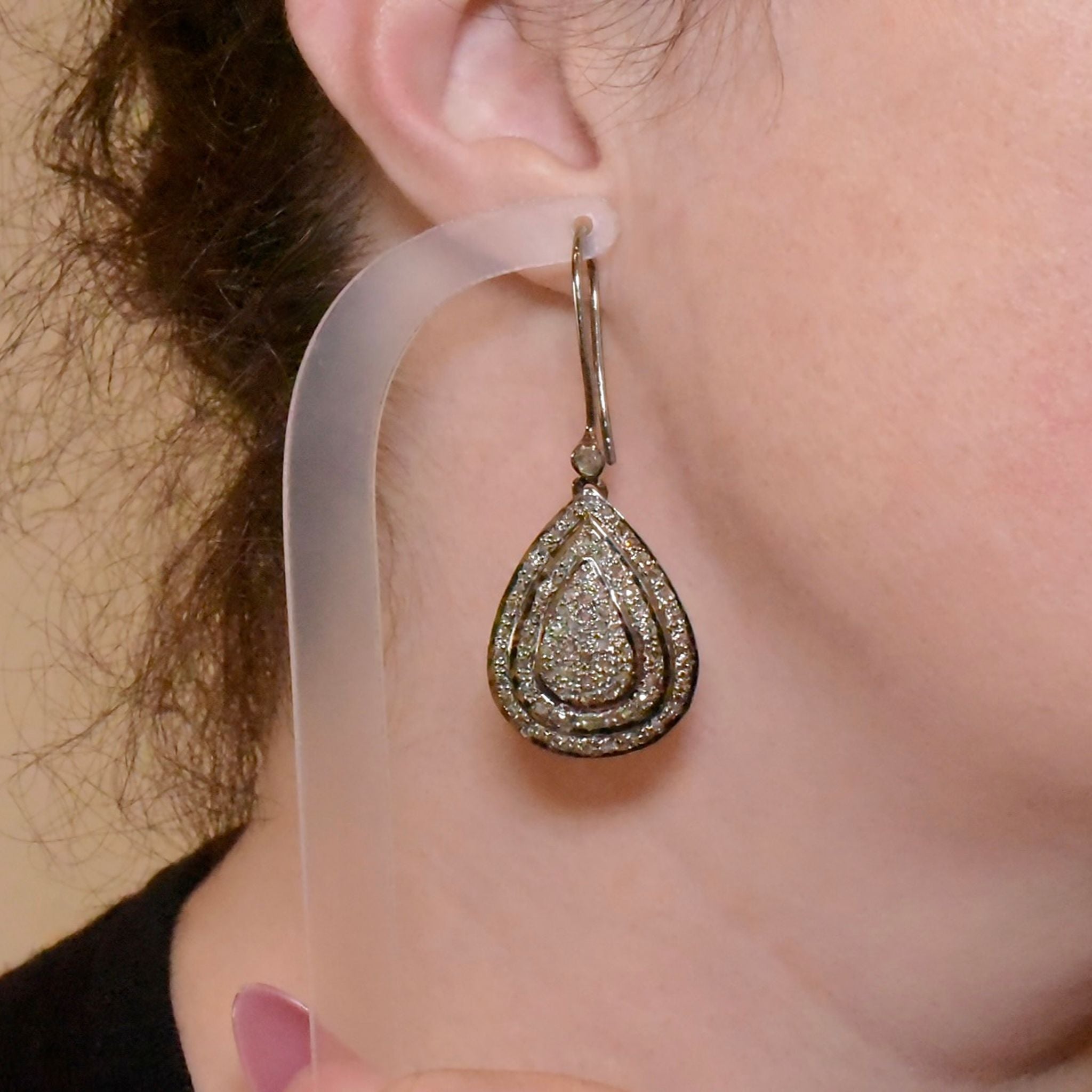 Spectacular Handcrafted Silver And **Nickel** Rose-Cut Diamond Teardrop Earrings