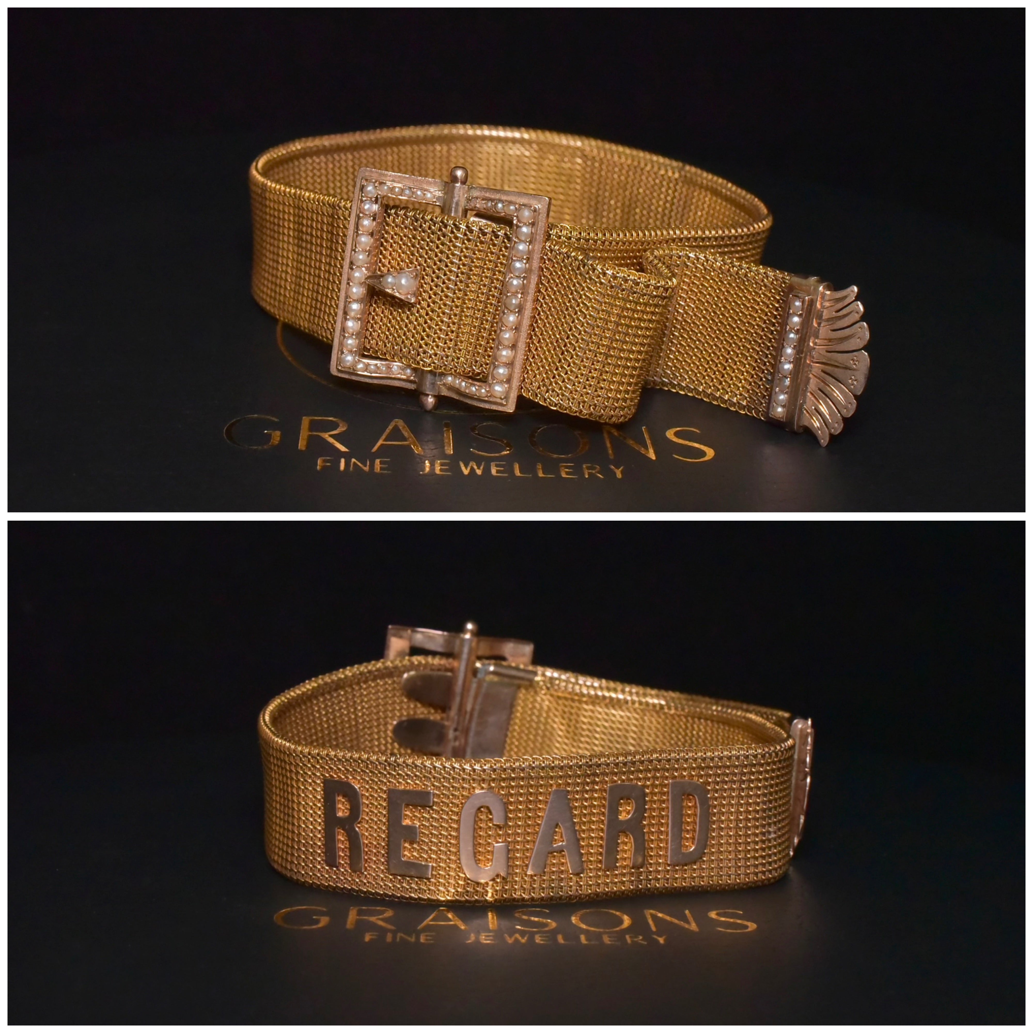 Superb Antique Victorian ‘REGARD’ 15ct Yellow (And Rose) Gold Buckle Bracelet Circa 1890’s