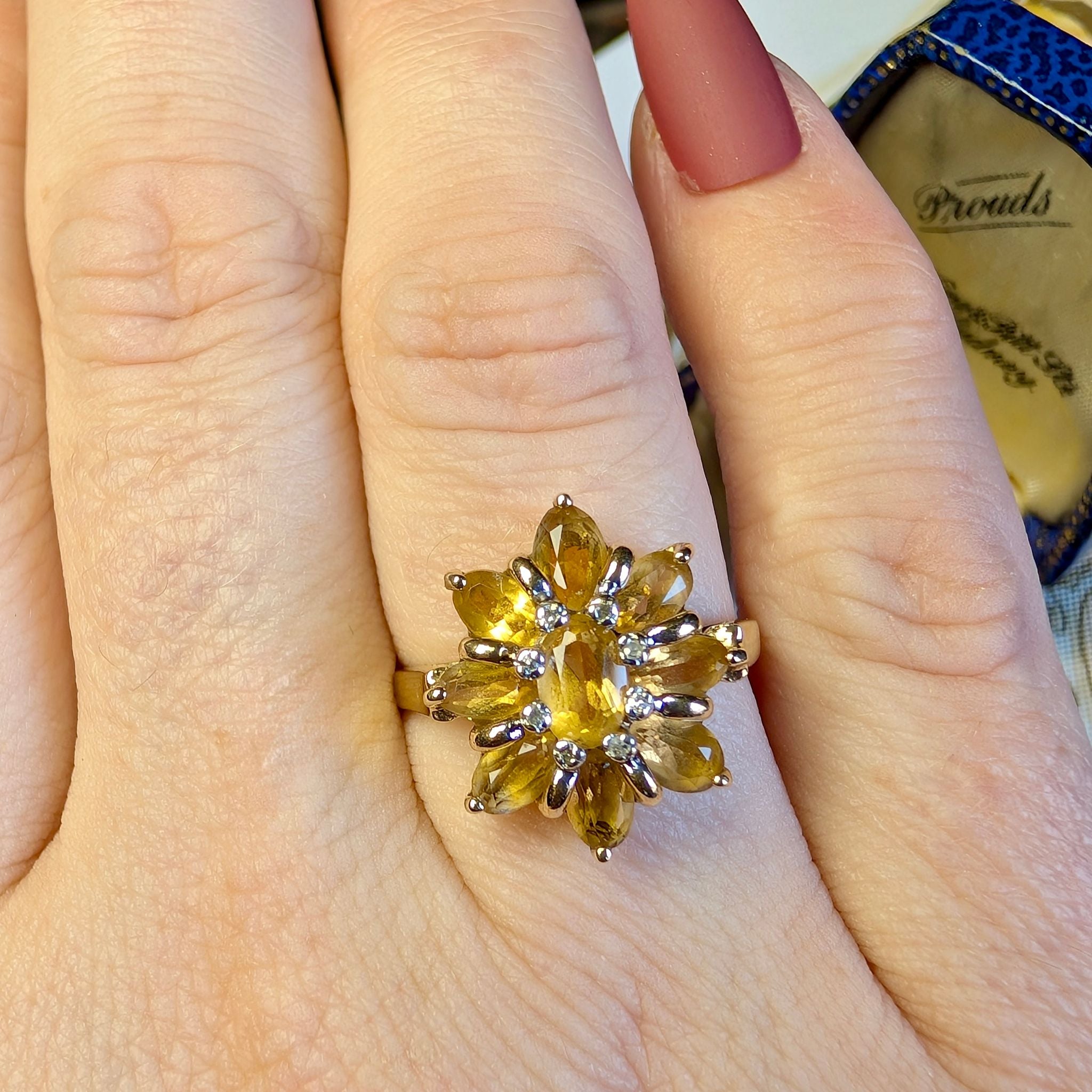 Modern 9ct Yellow Gold Citrine and Diamond Cluster Ring