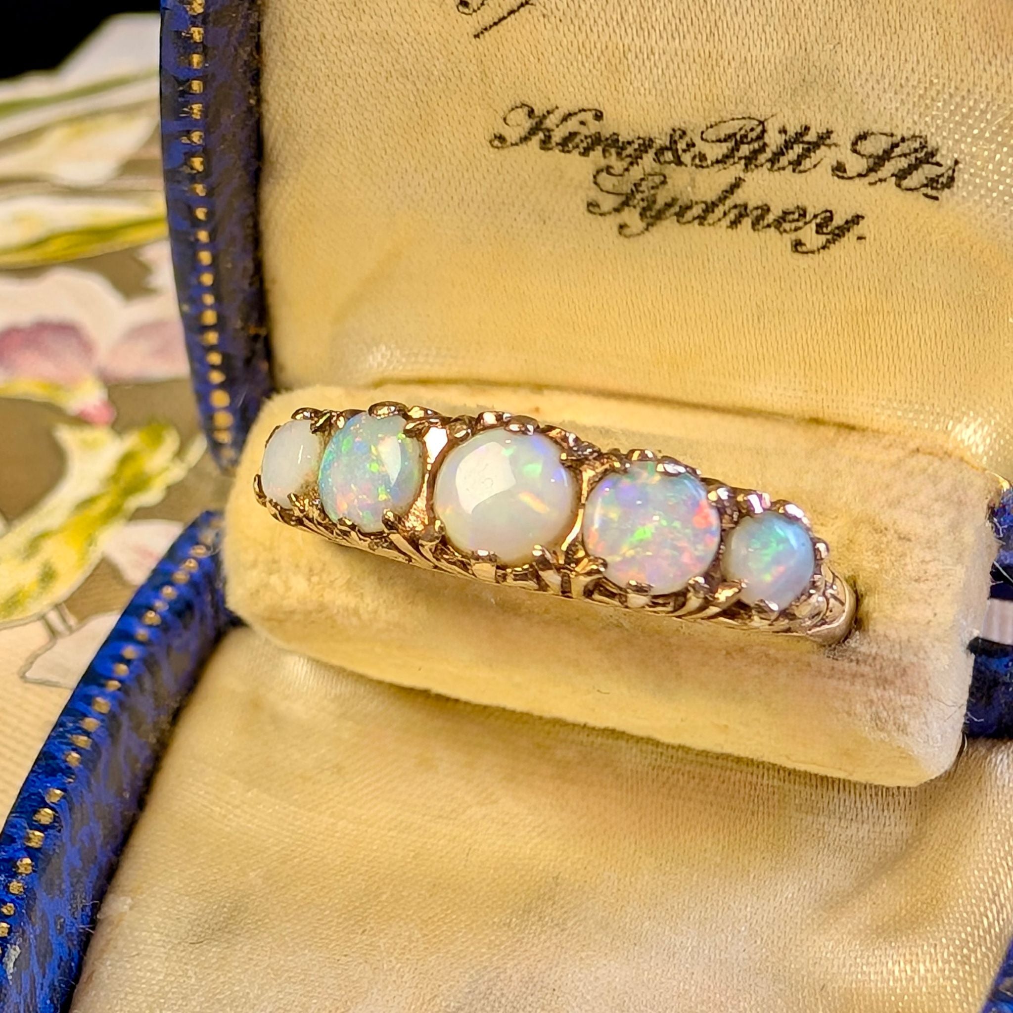 Antique Style 9ct Rose Gold Solid Opal Half Hoop Ring
