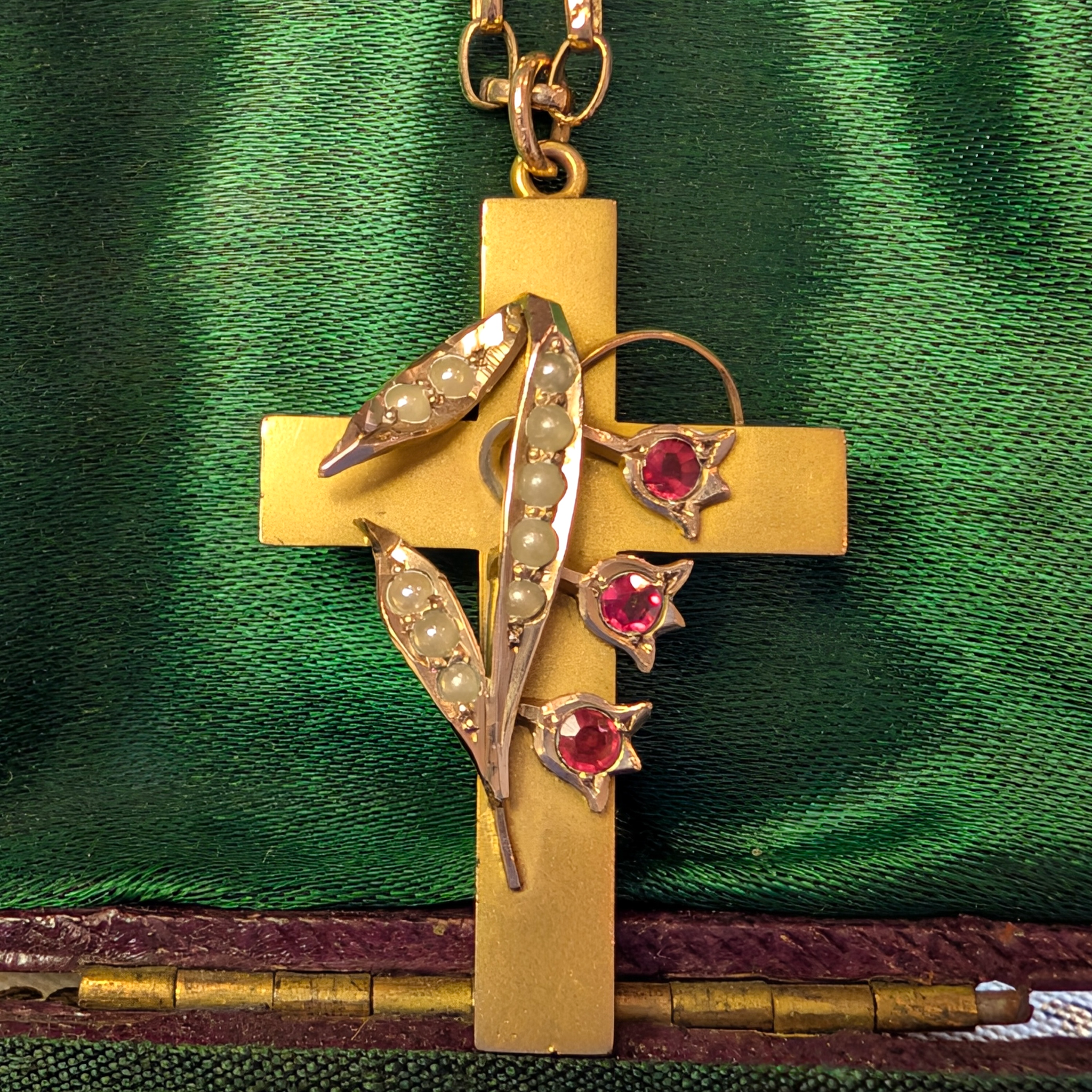 Antique Australian 9ct Gold Seed Pearl Crucifix By Aronson and Co., Circa 1900
