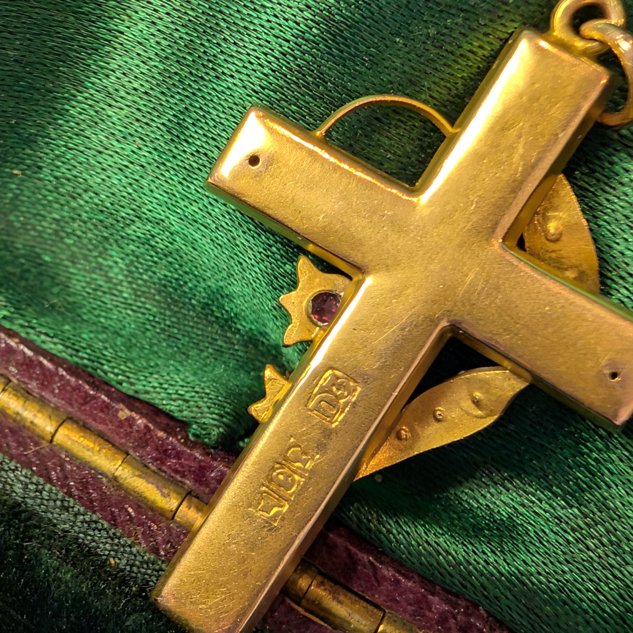 Antique Australian 9ct Gold Seed Pearl Crucifix By Aronson and Co., Circa 1900