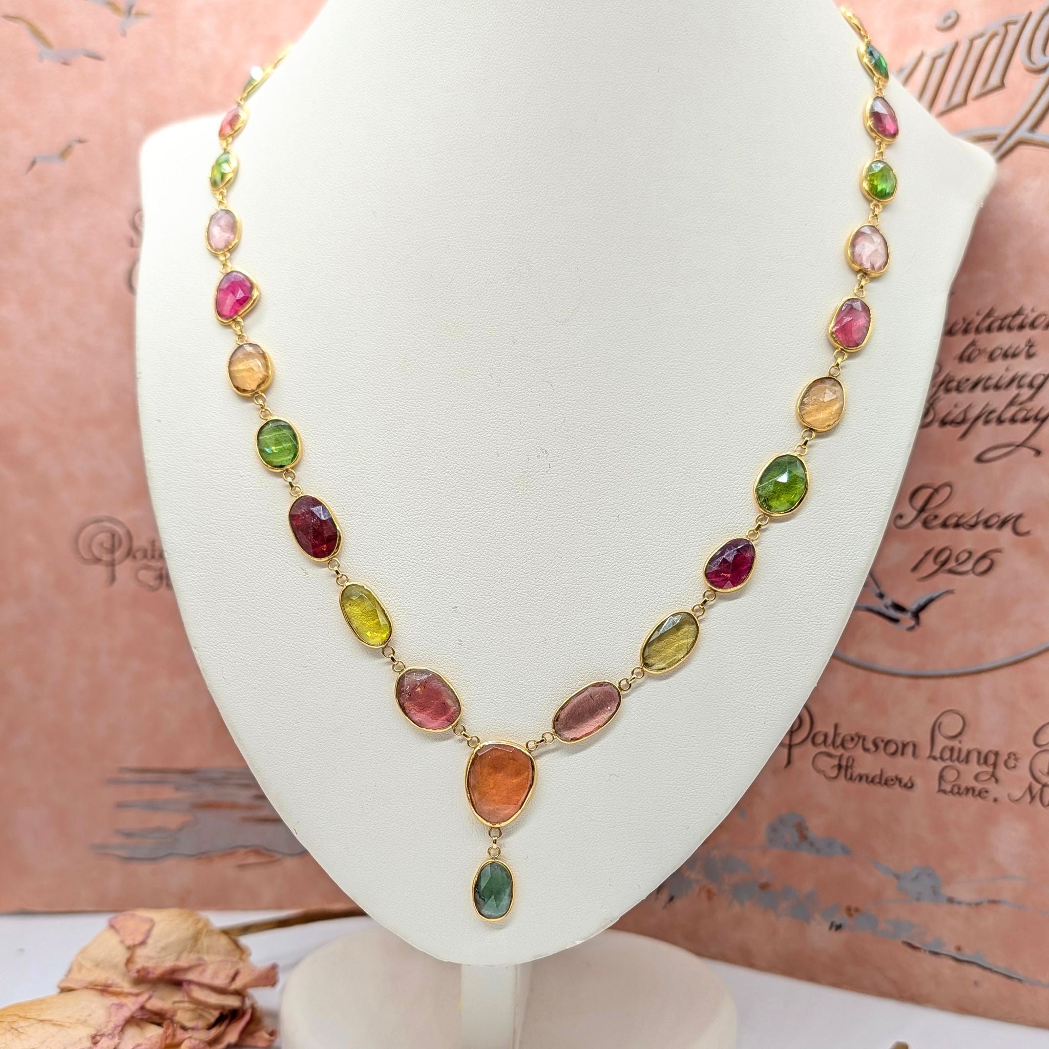 Magnificent Contemporary 18ct Yellow Gold Multi-Tourmaline Necklace Complete With An Independent Gemmological Valuation of $21,000 AUD 