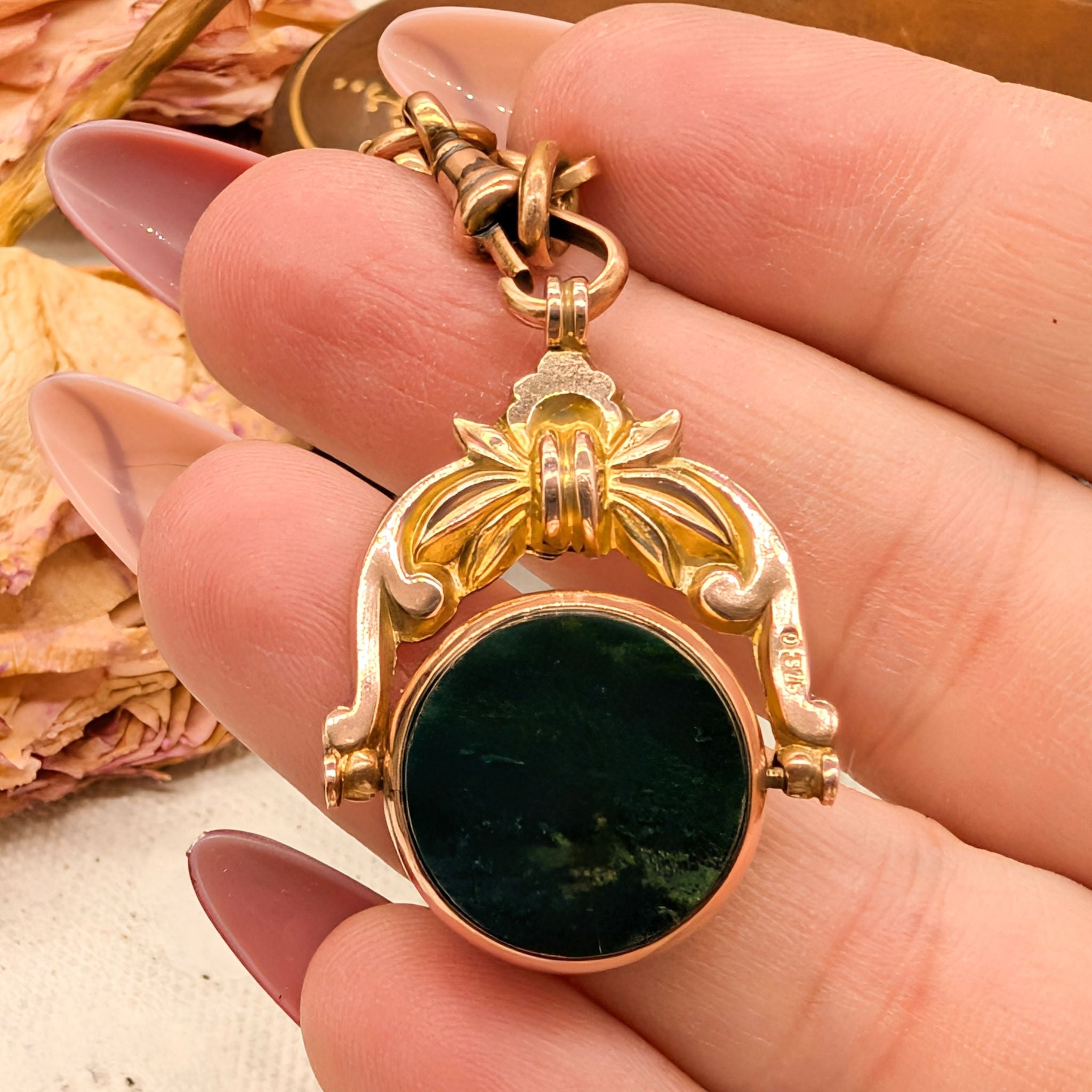 Antique 9ct Rose Gold Bloodstone And Carnelian ‘Spinner’ Fob -  Chester 1895 