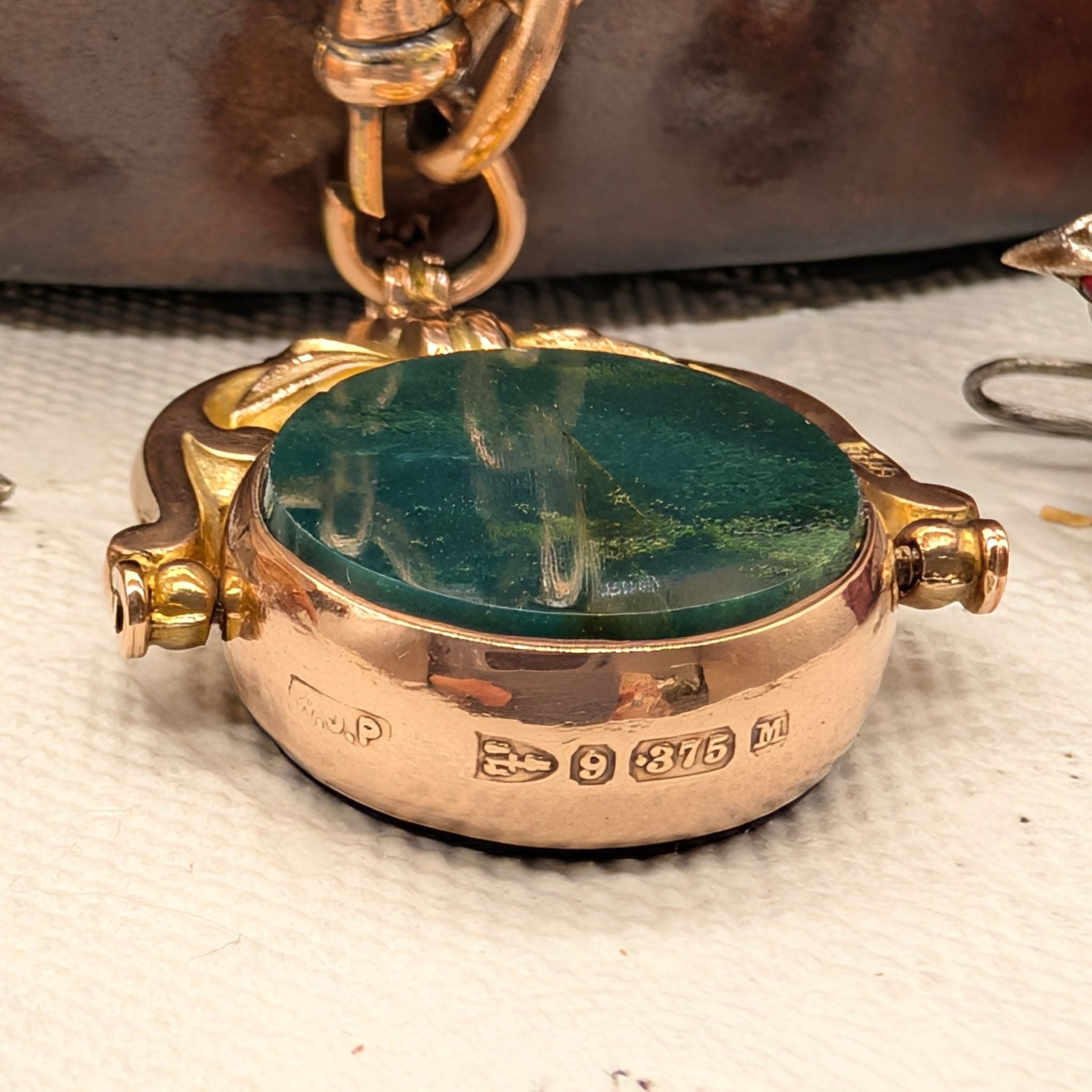 Antique 9ct Rose Gold Bloodstone And Carnelian ‘Spinner’ Fob -  Chester 1895 