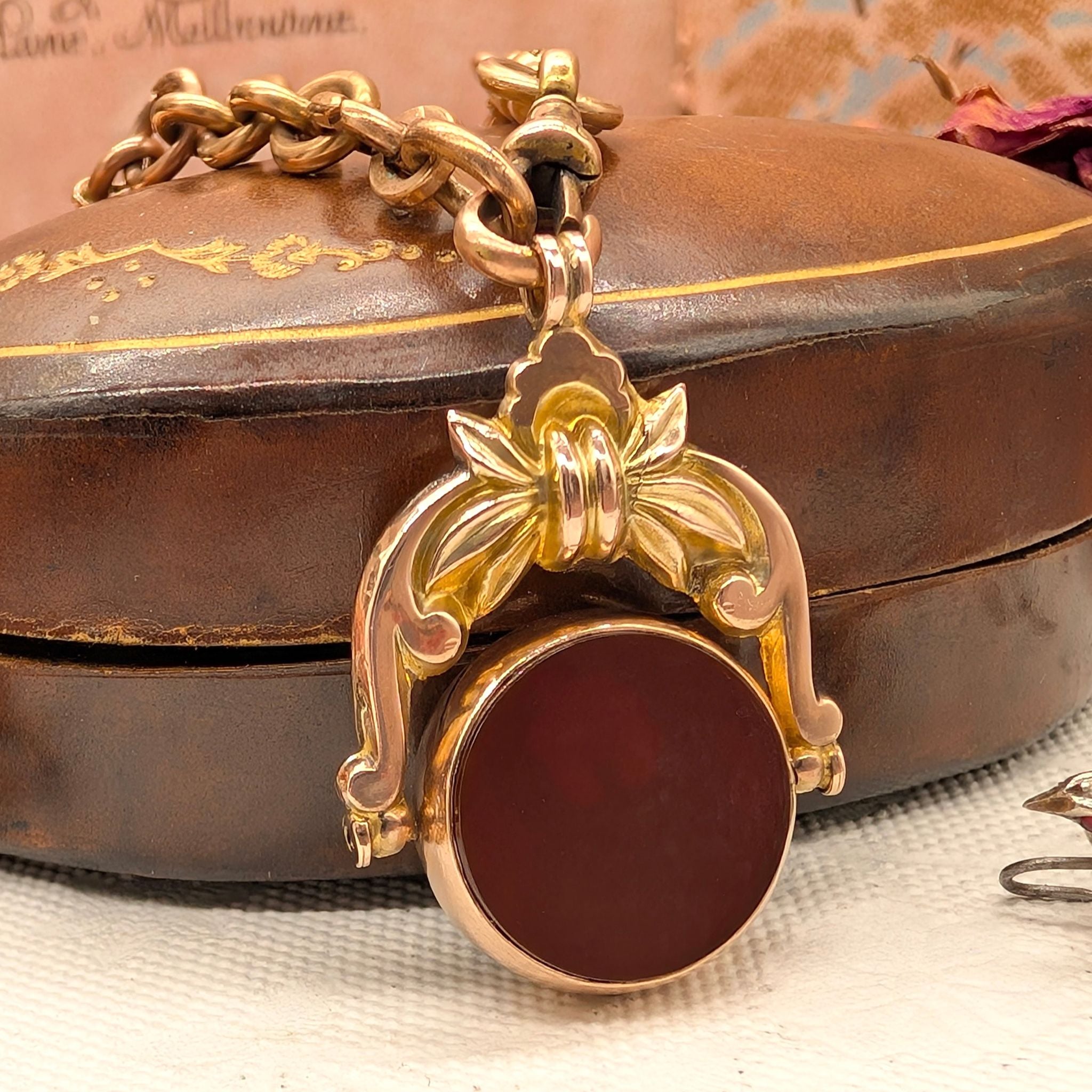 Antique 9ct Rose Gold Bloodstone And Carnelian ‘Spinner’ Fob -  Chester 1895 