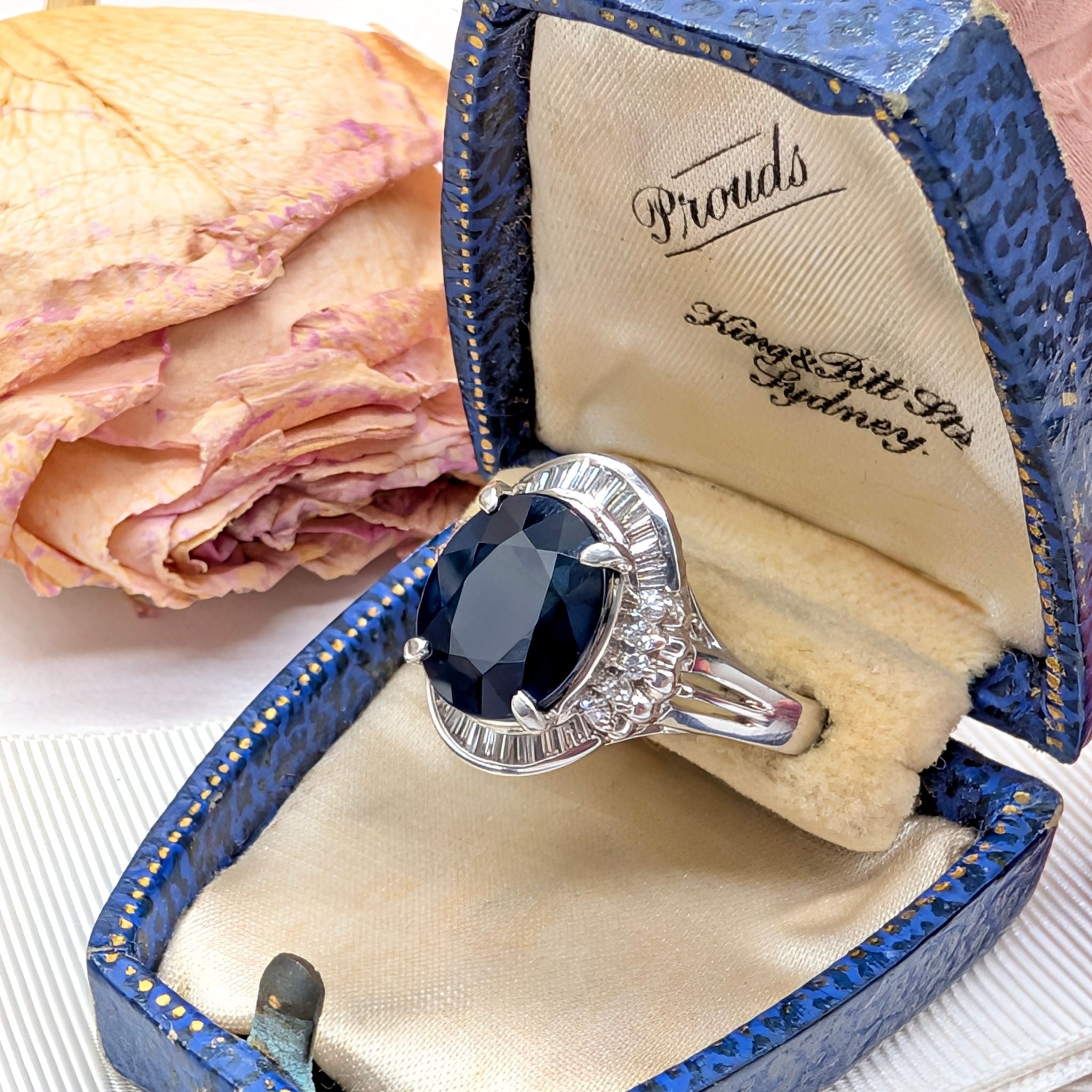 Exquisite Platinum & 14ct White Gold 5.22ct Natural Sapphire & Diamond Halo Ring Complete With An Independent Gemmological Valuation For $11,377 AUD