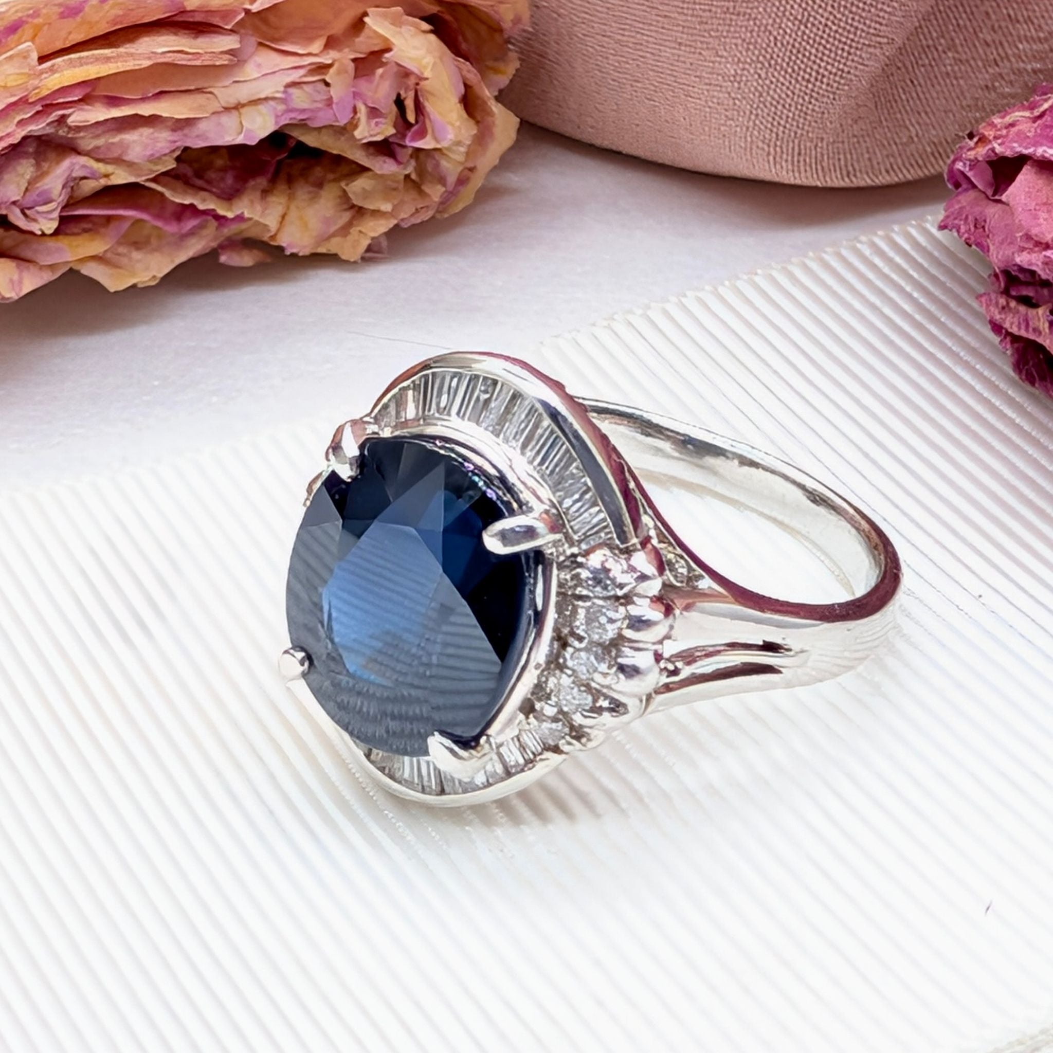 Exquisite Platinum & 14ct White Gold 5.22ct Natural Sapphire & Diamond Halo Ring Complete With An Independent Gemmological Valuation For $11,377 AUD