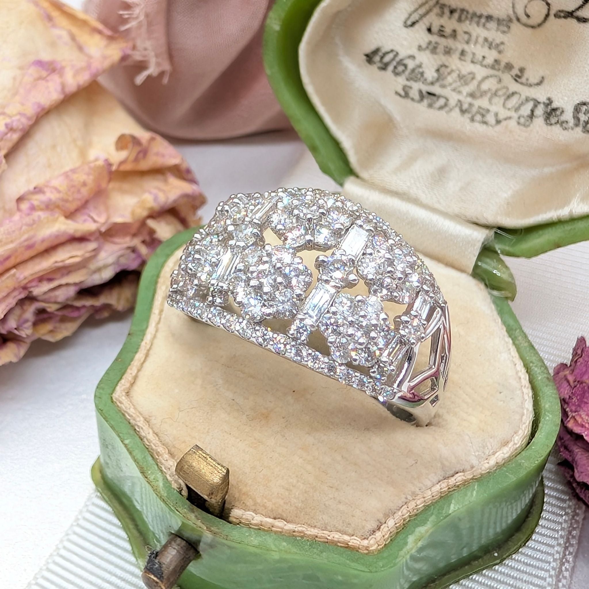 Superb Platinum Diamond Multi Daisy Ring – 2.00ct TDW Complete With An Independent Gemmological Valuation For $11,193 AUD