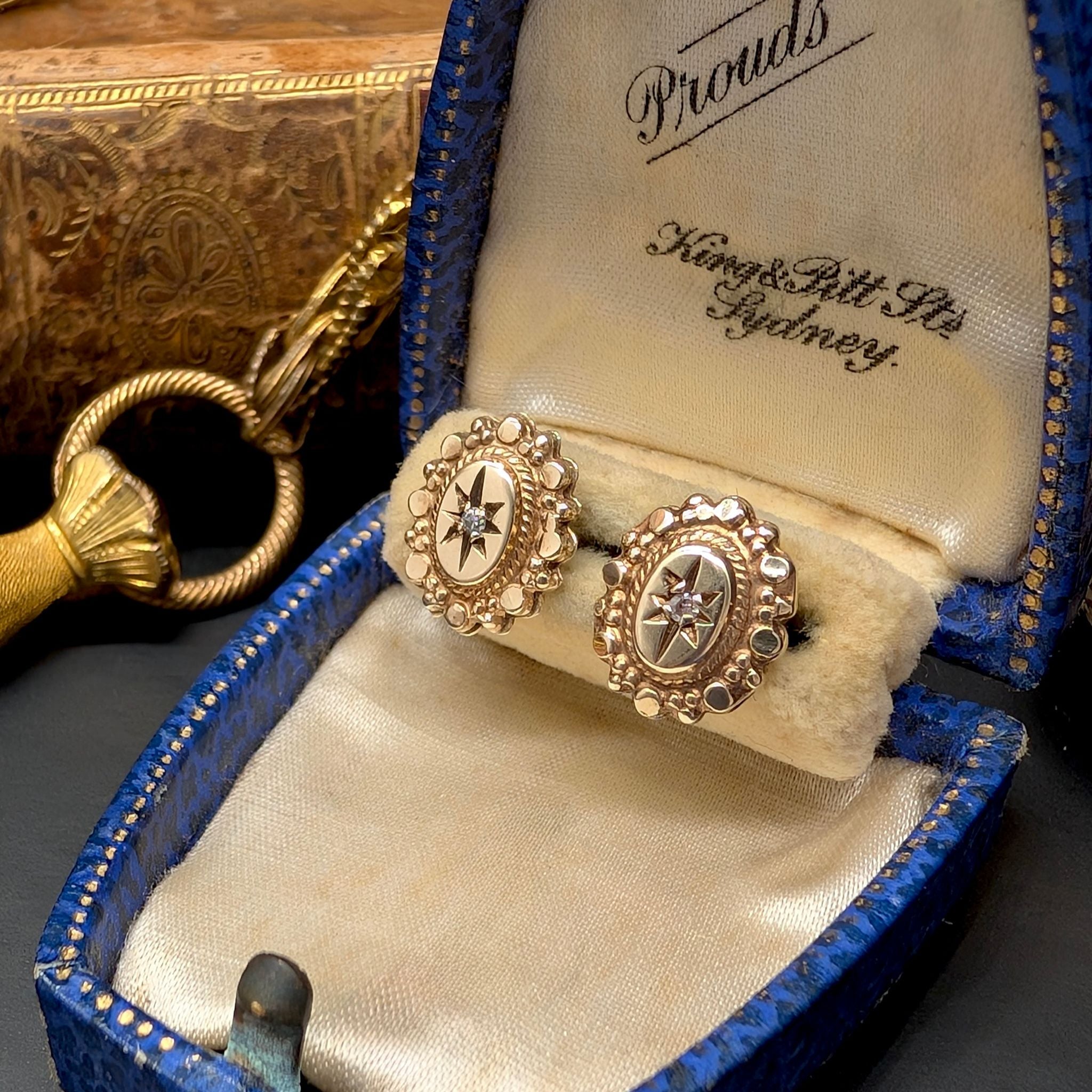 Antique Victorian 9ct Rose Gold (Bloomed) And Diamond Earrings Circa 1880