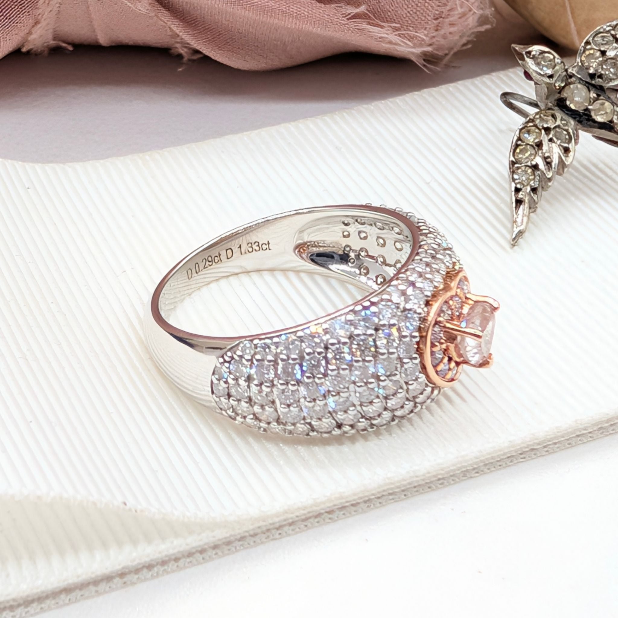 Spectacular Contemporary 14ct White and Rose Gold Heart-Shape Pink Diamond and Diamond Ring Complete With An Independent Gemmological Valuation For $28,600 AUD