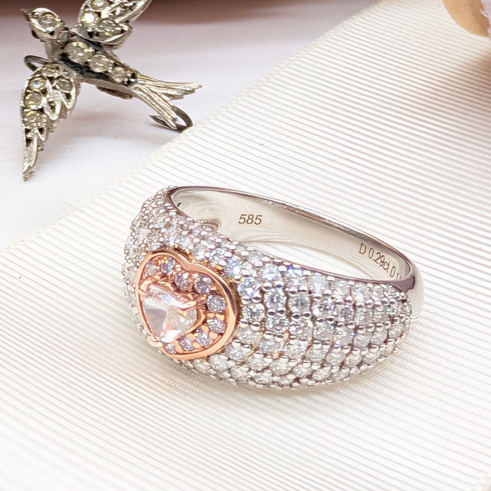 Spectacular Contemporary 14ct White and Rose Gold Heart-Shape Pink Diamond and Diamond Ring Complete With An Independent Gemmological Valuation For $28,600 AUD