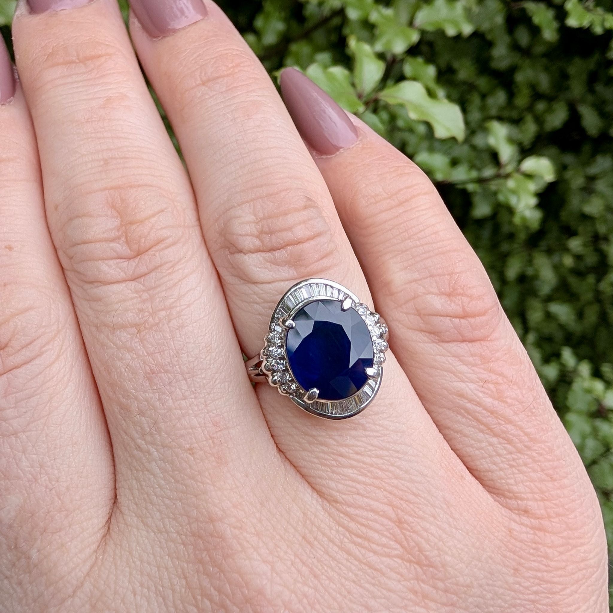Exquisite Platinum & 14ct White Gold 5.22ct Natural Sapphire & Diamond Halo Ring Complete With An Independent Gemmological Valuation For $11,377 AUD