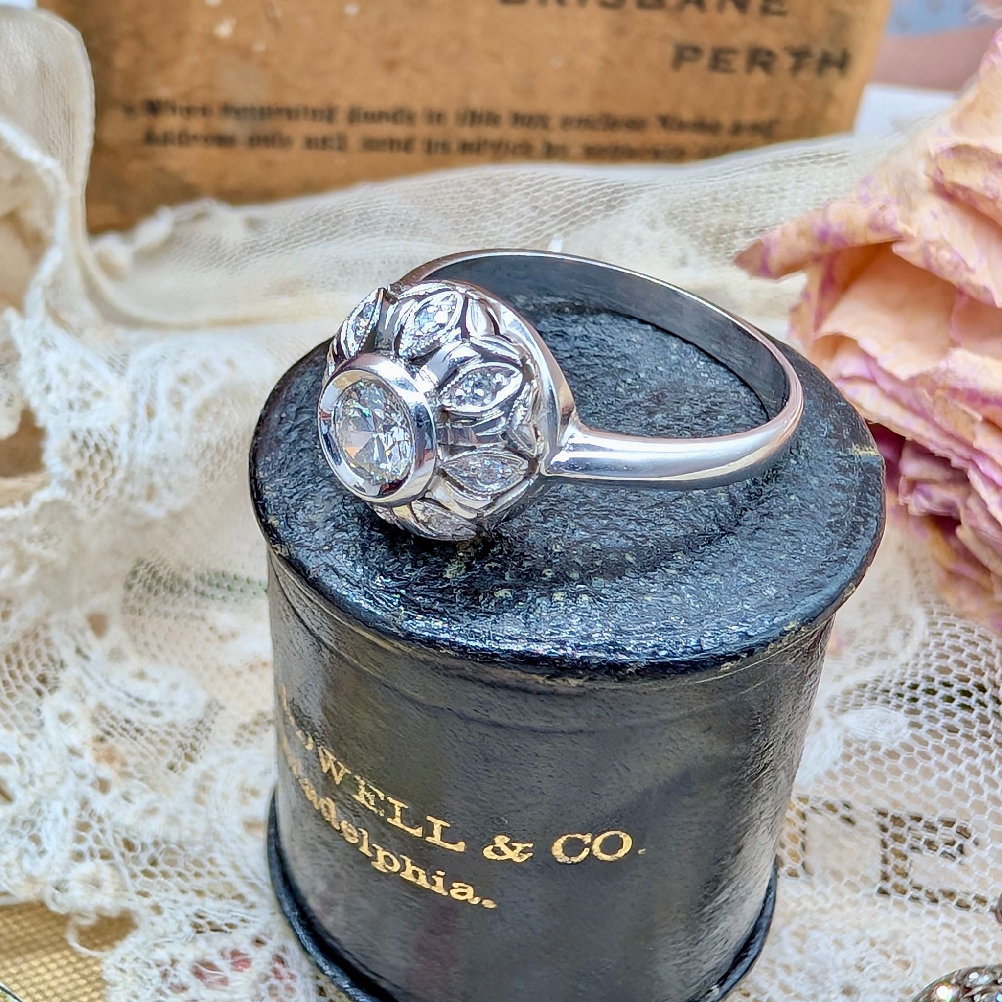Gorgeous Vintage 18ct White Gold Diamond Rosette Style Cluster Ring With An Independent Gemmological Valuation for $5,620 AUD