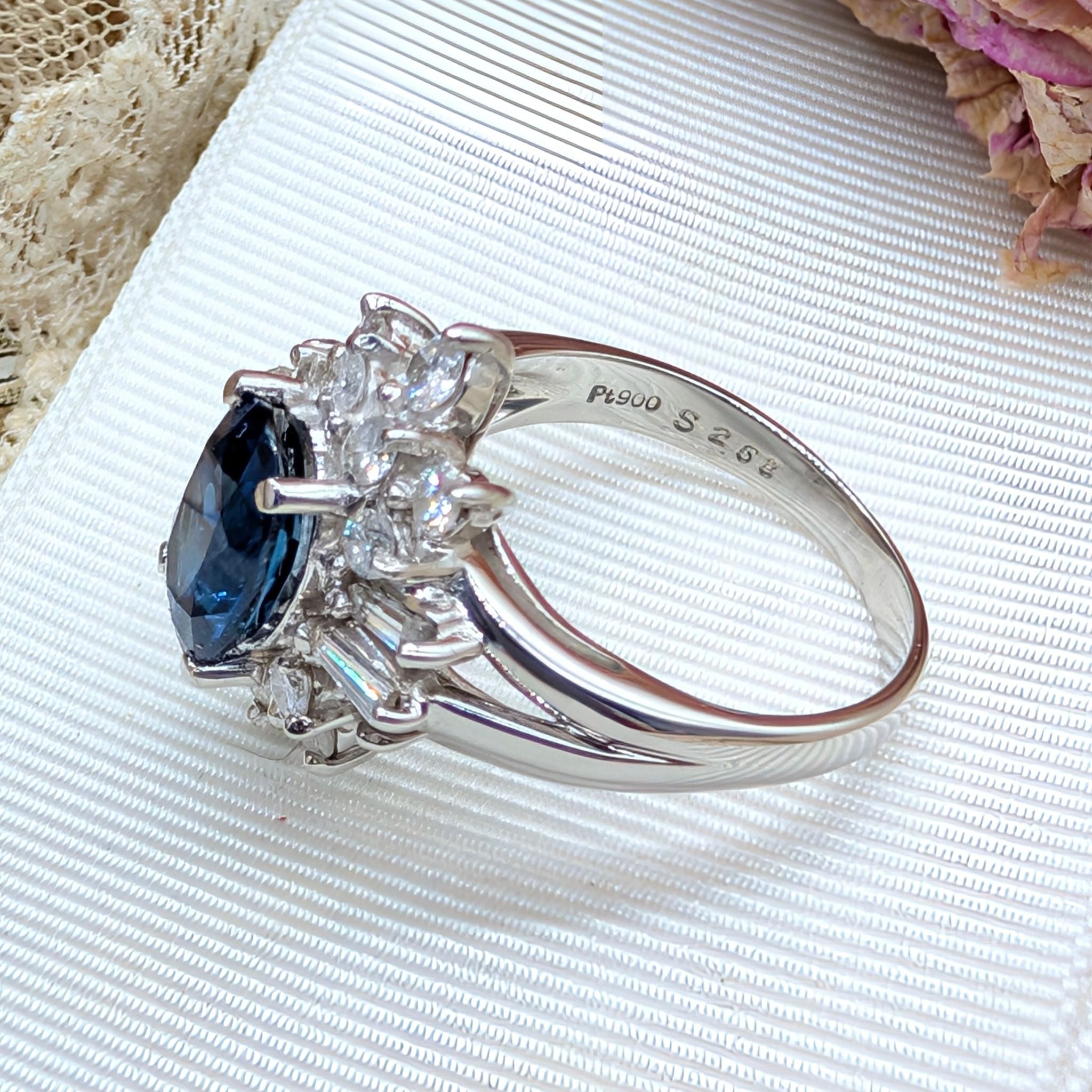 Superb Platinum Sapphire and Diamond Cluster Ring Complete With An Indepedent Gemmological Valuation for $14,380 AUD 