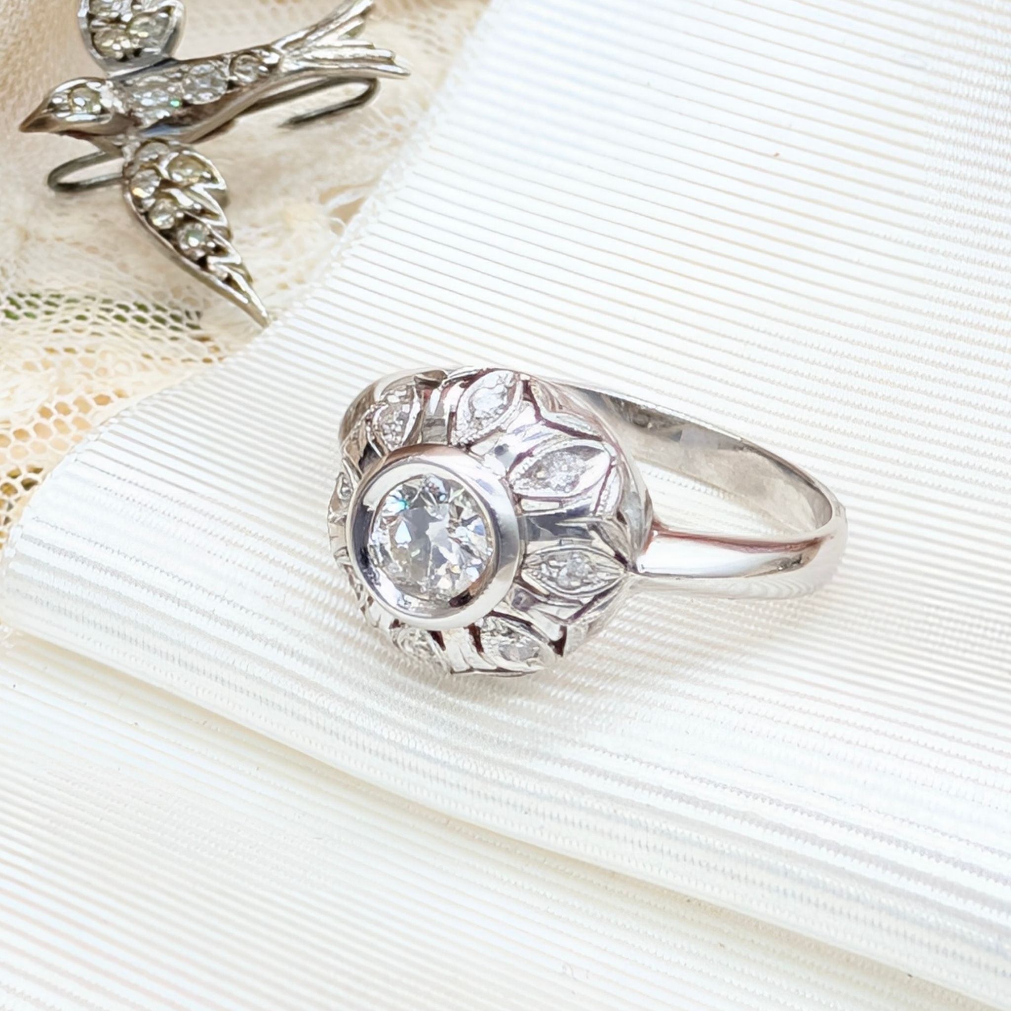 Gorgeous Vintage 18ct White Gold Diamond Rosette Style Cluster Ring With An Independent Gemmological Valuation for $5,620 AUD