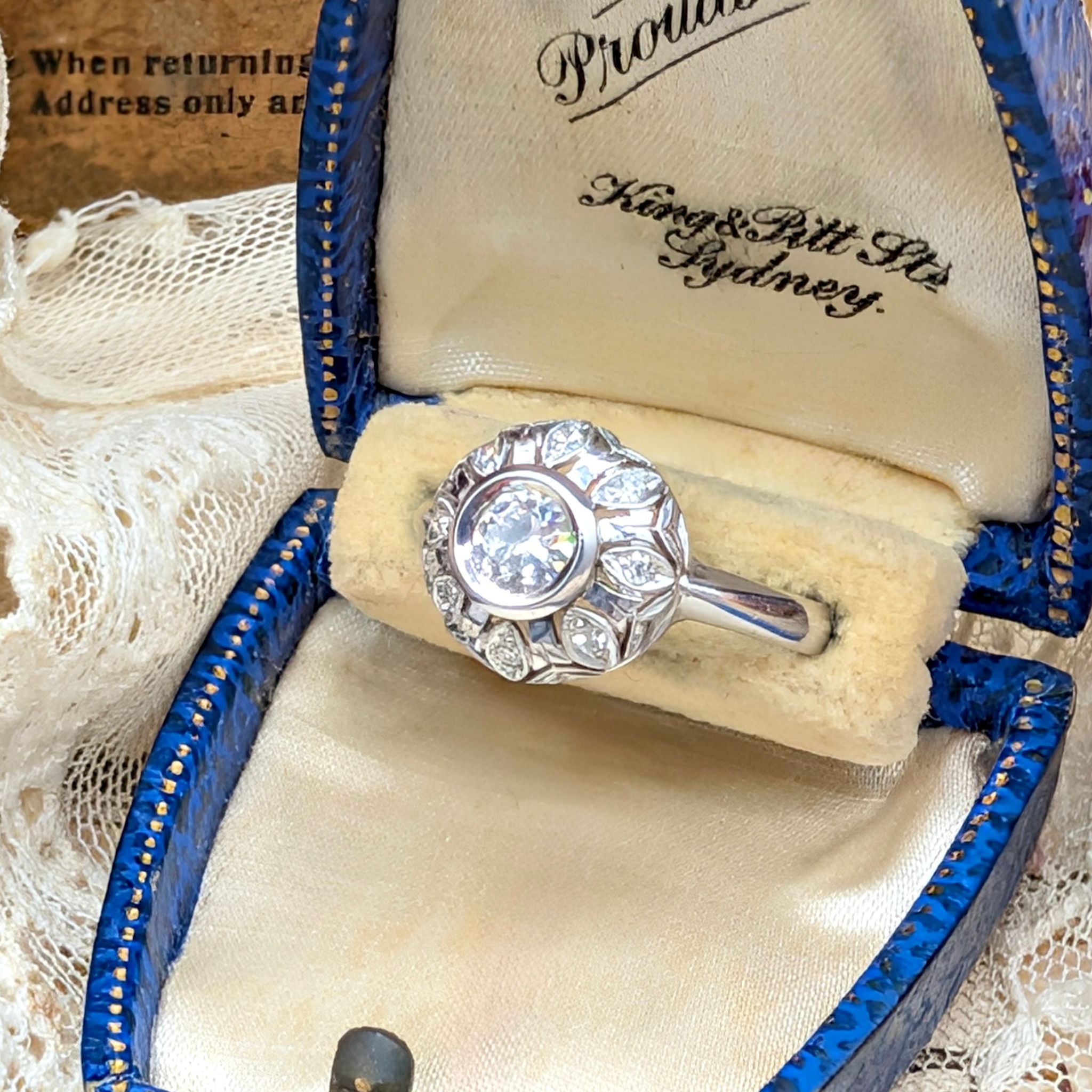 Gorgeous Vintage 18ct White Gold Diamond Rosette Style Cluster Ring With An Independent Gemmological Valuation for $5,620 AUD