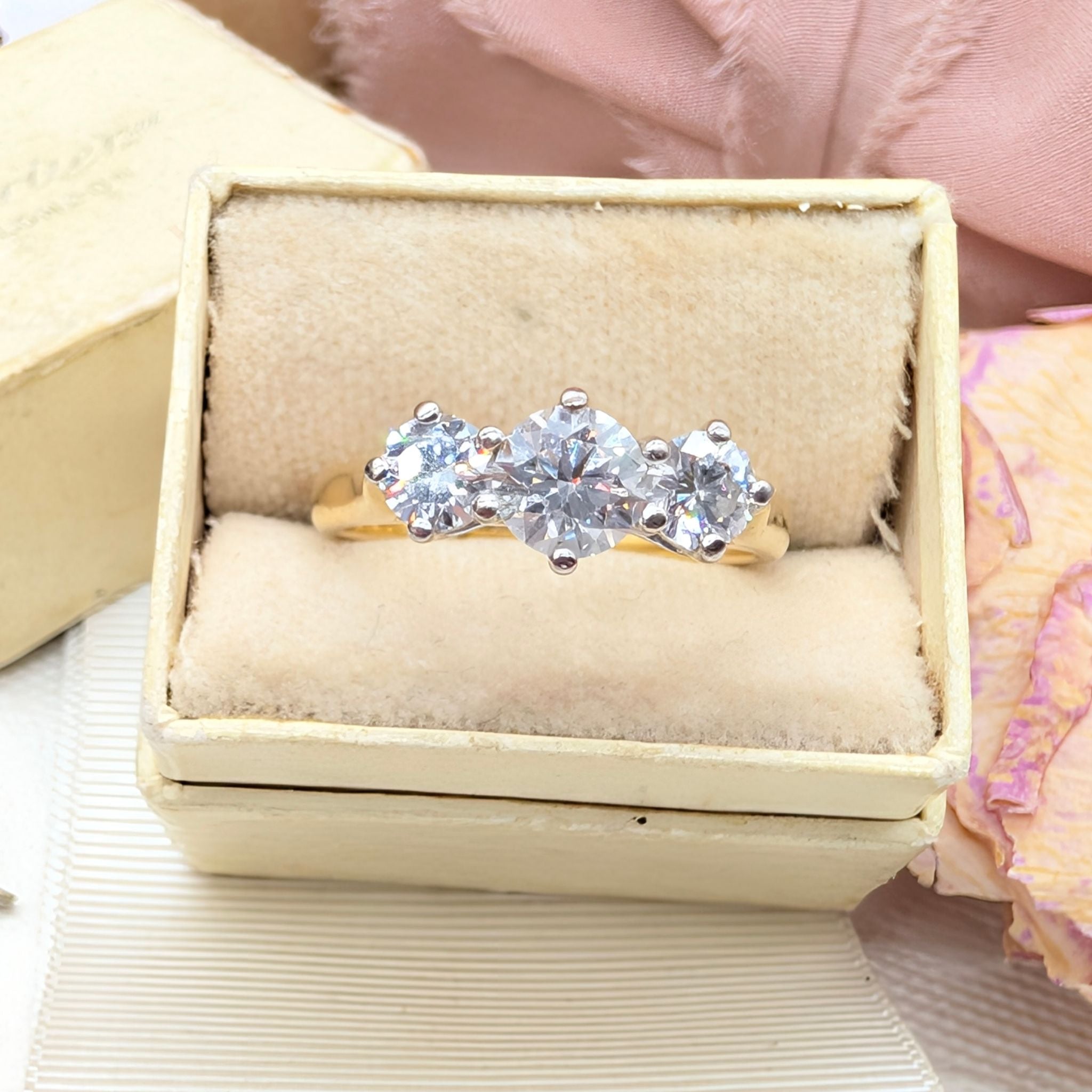 Modern 18ct Yellow Gold Diamond Trilogy Ring TDW 1.34ct Complete With A 2005 Insurance Replacement For $11,500 AUD and Diamond Identification Certificate