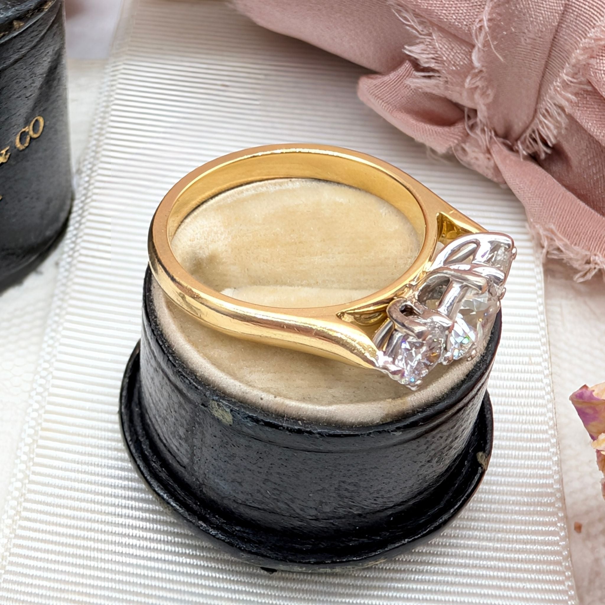 Modern 18ct Yellow Gold Diamond Trilogy Ring TDW 1.34ct Complete With A 2005 Insurance Replacement For $11,500 AUD and Diamond Identification Certificate