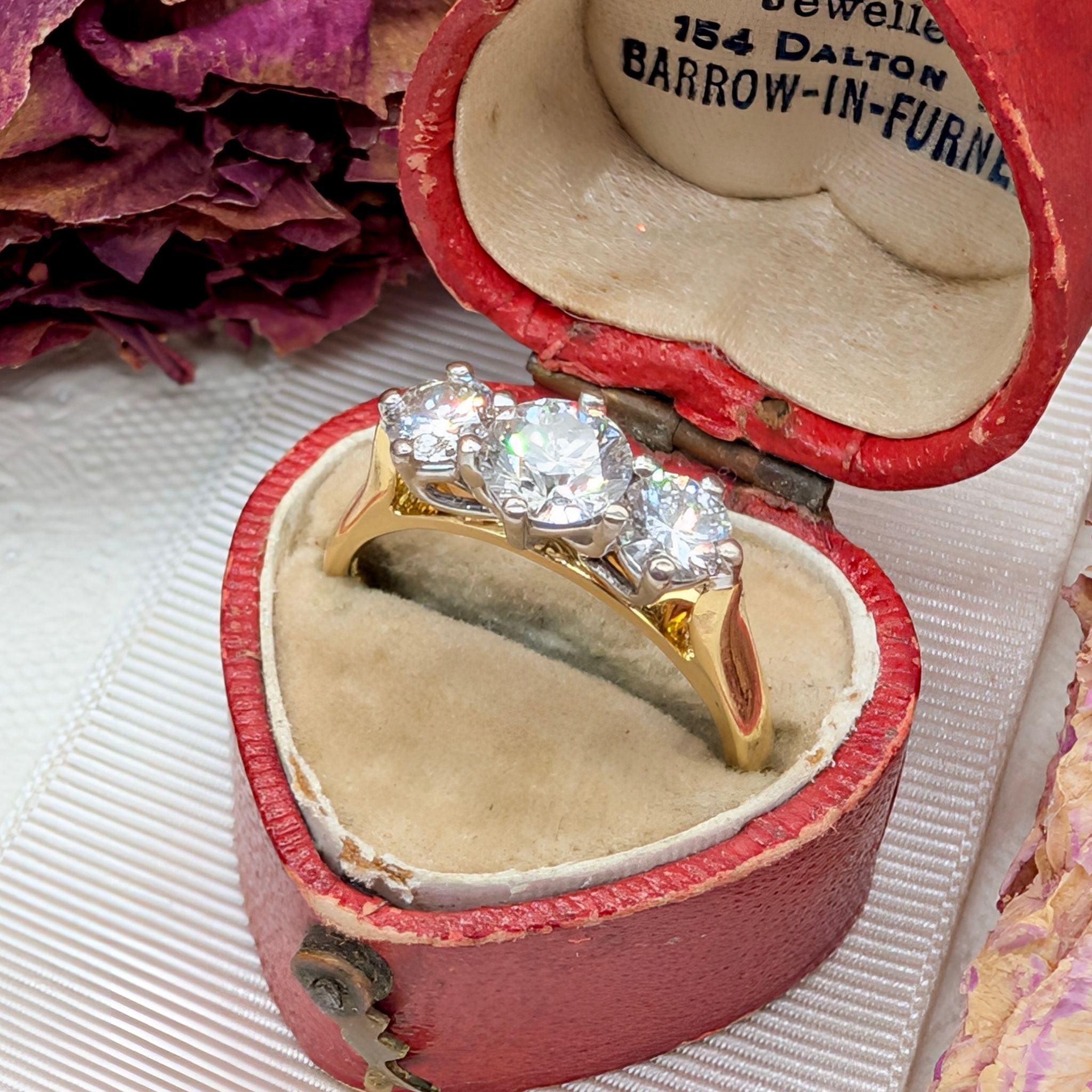 Modern 18ct Yellow Gold Diamond Trilogy Ring TDW 1.34ct Complete With A 2005 Insurance Replacement For $11,500 AUD and Diamond Identification Certificate