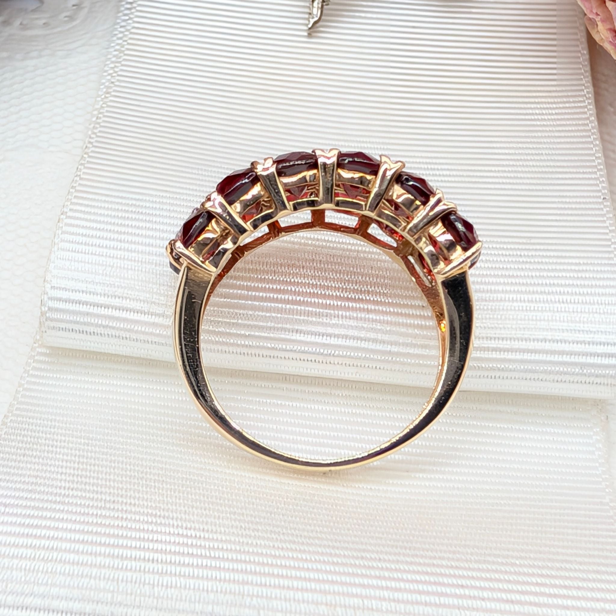 Modern 9ct Yellow Gold Double-Row Almandine Garnet Ring