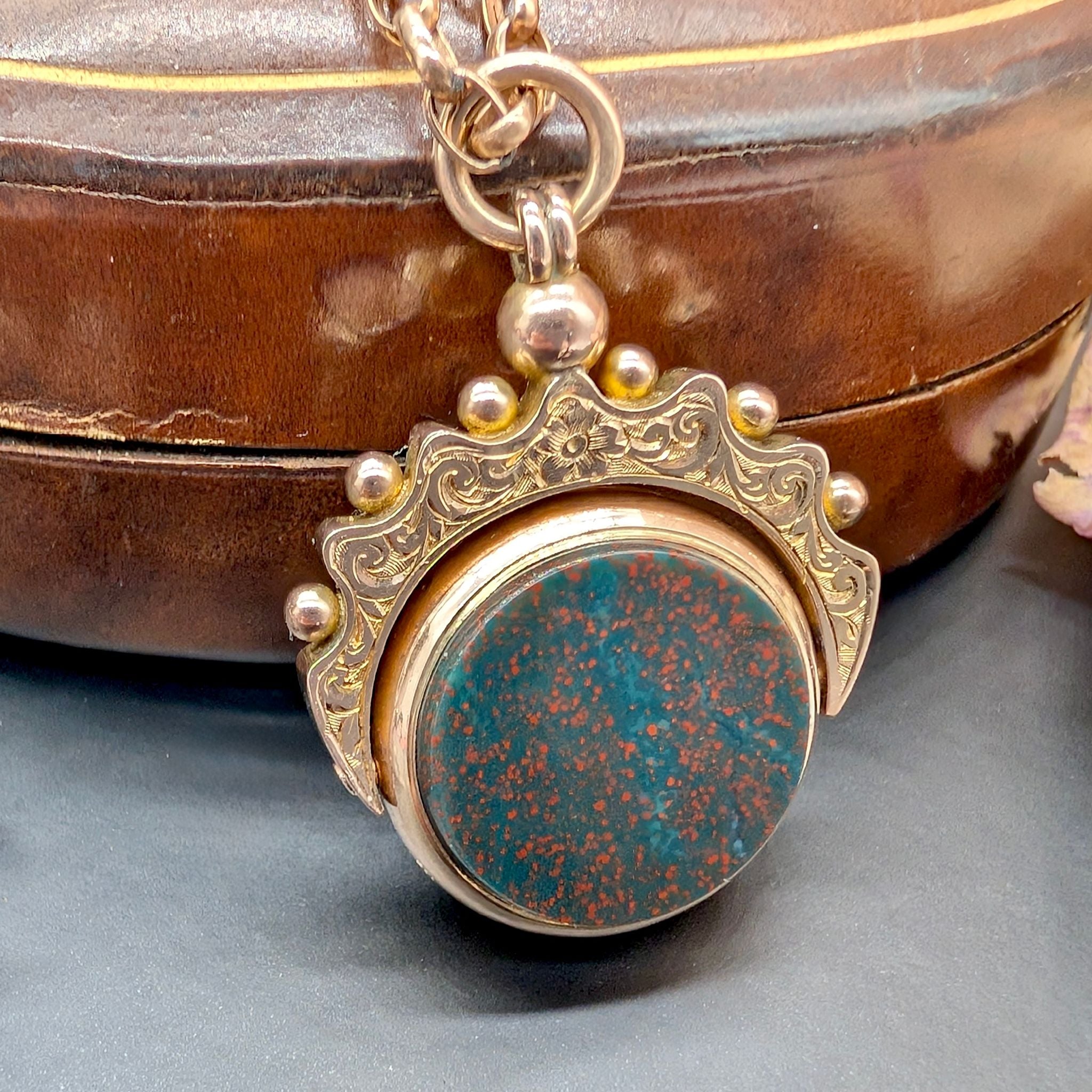 Antique 9ct Rose Gold Bloodstone And Carnelian ‘Spinner’ Fob - Birmingham 1887