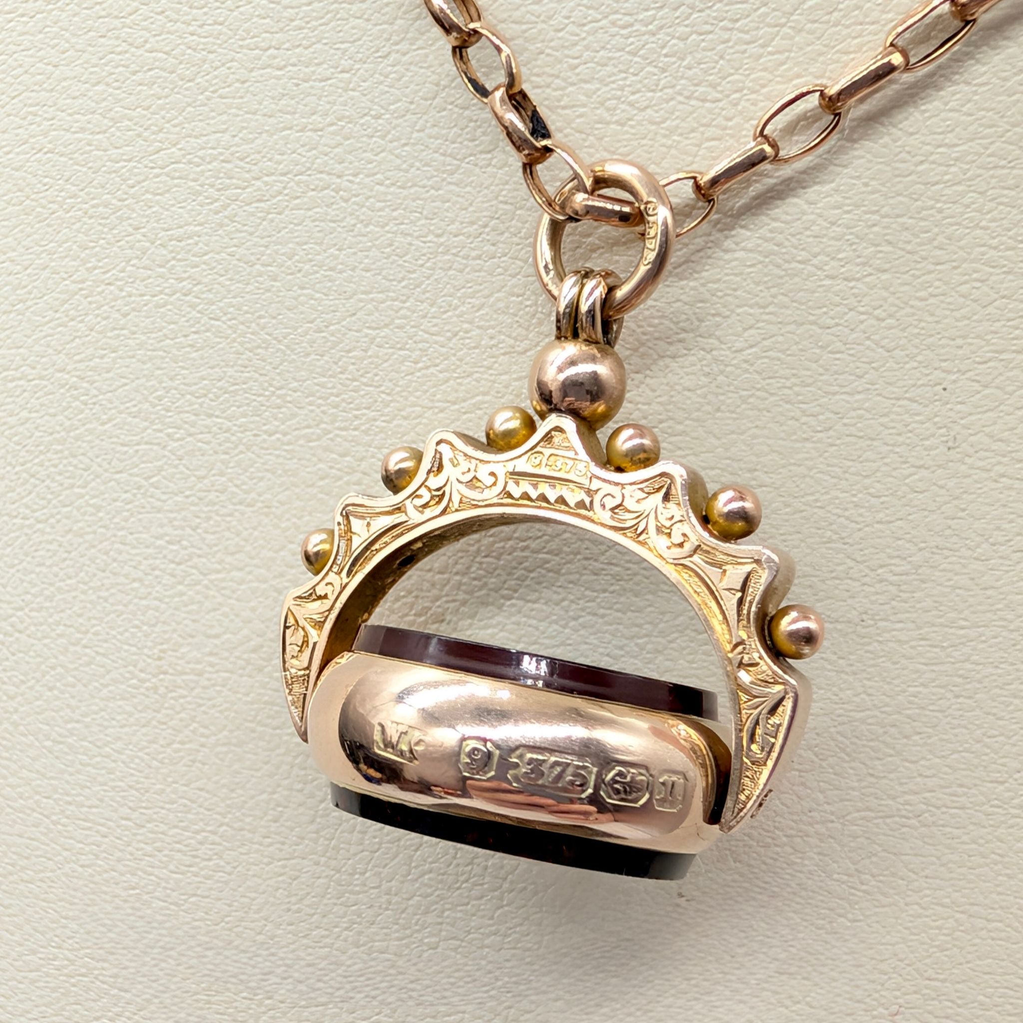 Antique 9ct Rose Gold Bloodstone And Carnelian ‘Spinner’ Fob - Birmingham 1887
