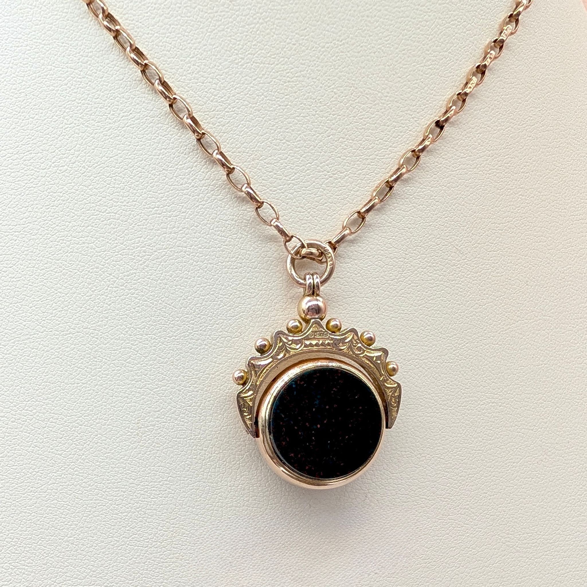 Antique 9ct Rose Gold Bloodstone And Carnelian ‘Spinner’ Fob - Birmingham 1887