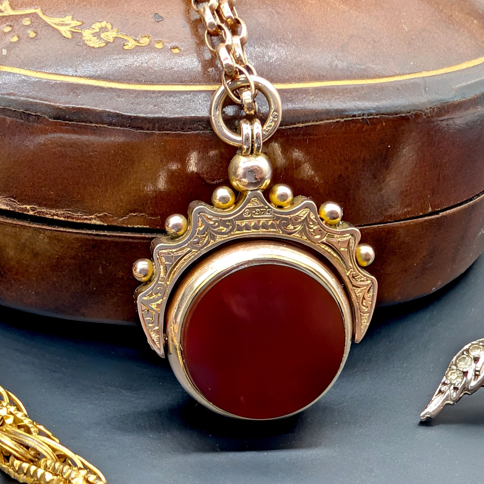 Antique 9ct Rose Gold Bloodstone And Carnelian ‘Spinner’ Fob - Birmingham 1887