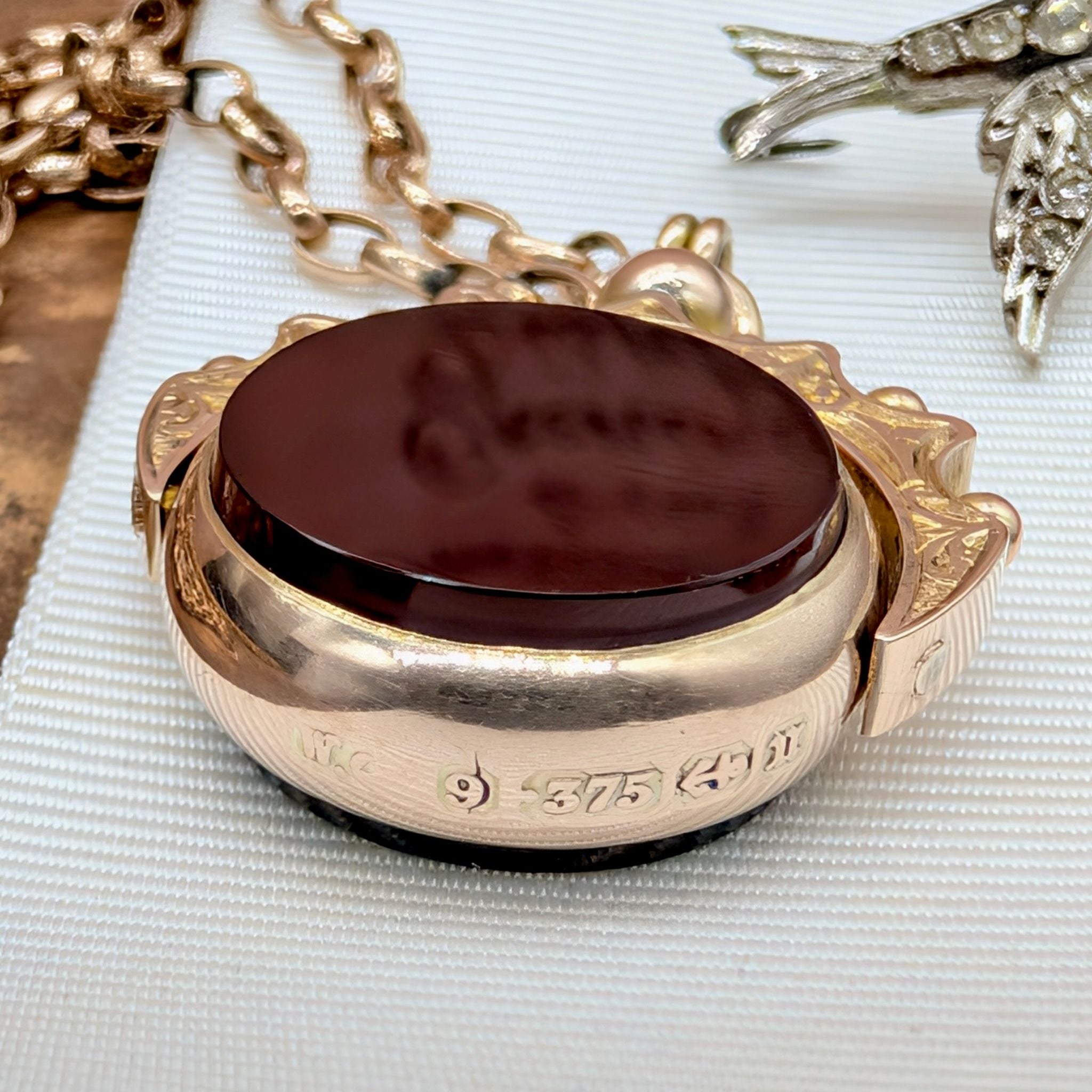 Antique 9ct Rose Gold Bloodstone And Carnelian ‘Spinner’ Fob - Birmingham 1887