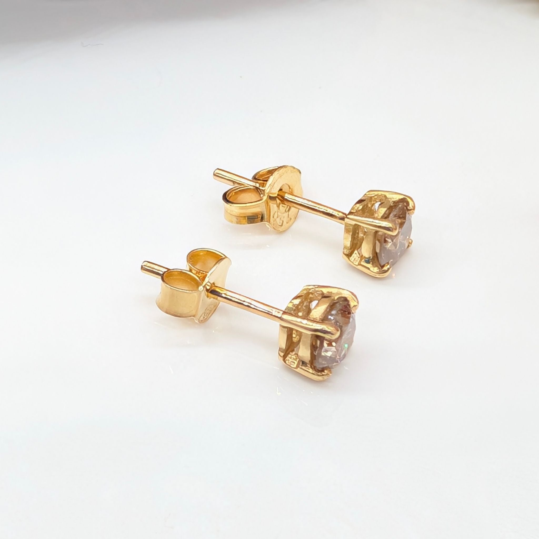 Stunning 9ct and 18ct Yellow Gold Champagne Diamond Earrings TDW 0.74CT