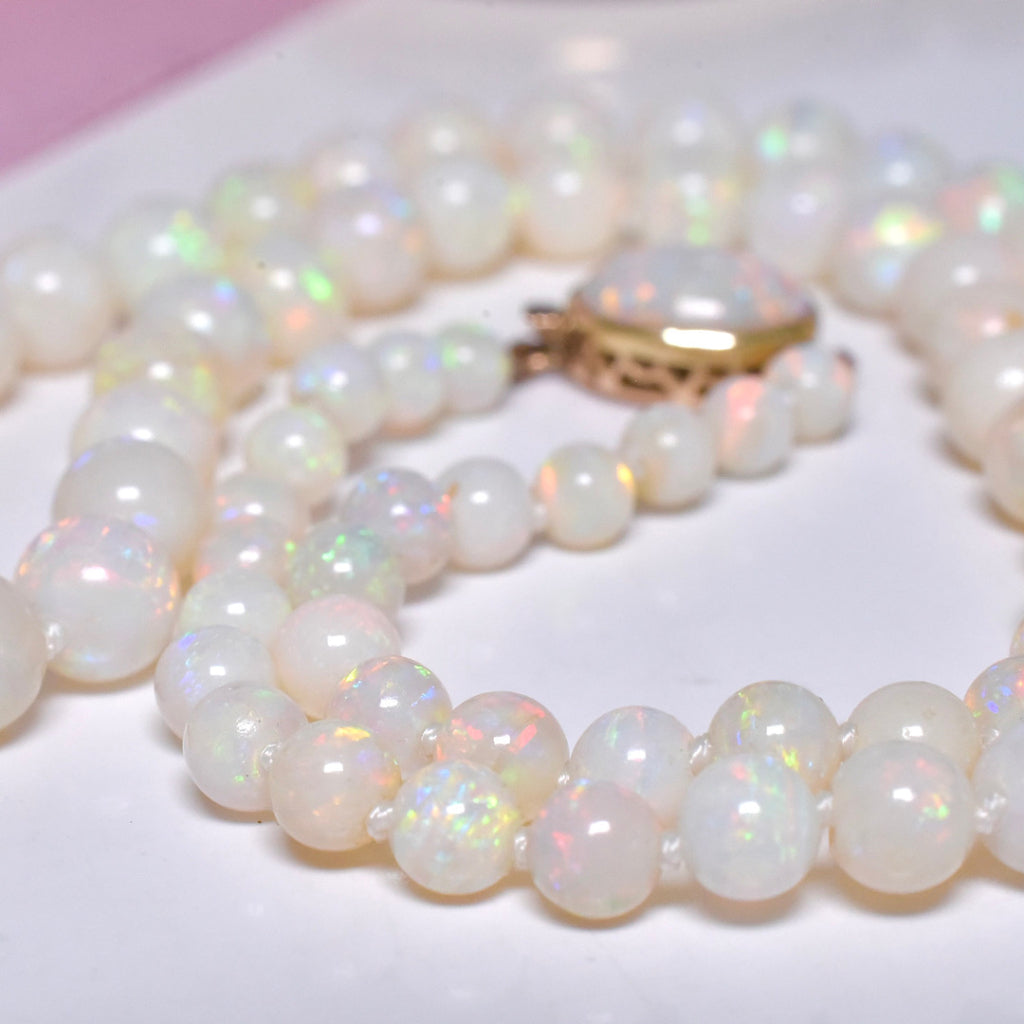 Antique 15ct Rose Gold Solid White Opal Bead Necklace Circa 1915-1930’s Included In Purchase Valuation For $5,000 AUD