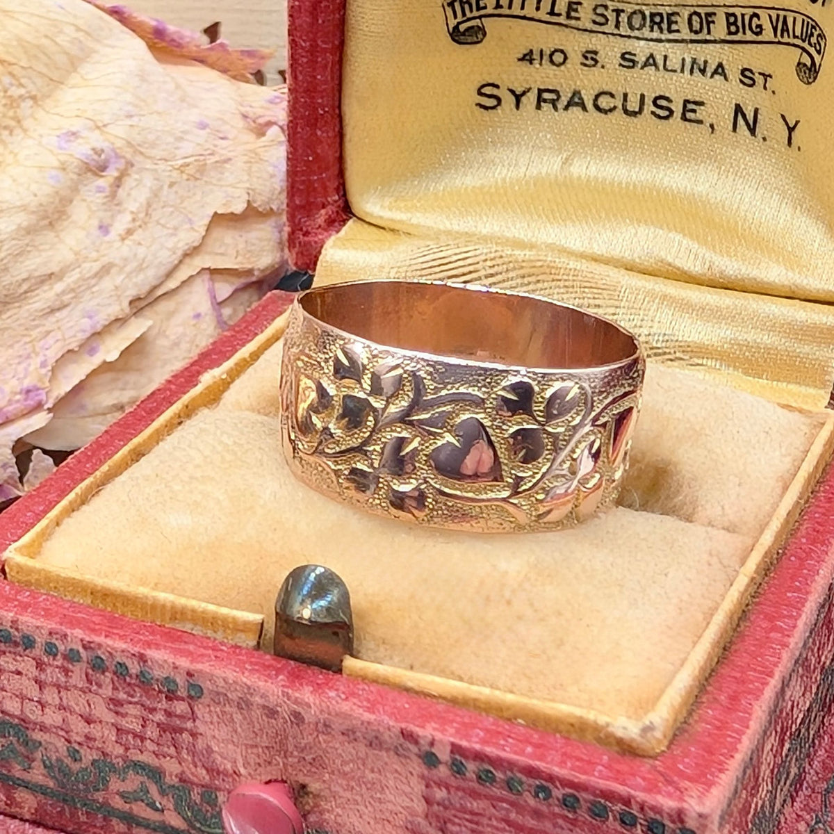 Gorgeous Antique Edwardian Wide 9ct Rose Gold ‘Heart’ Ring By Coley Brothers - Birmingham 1906