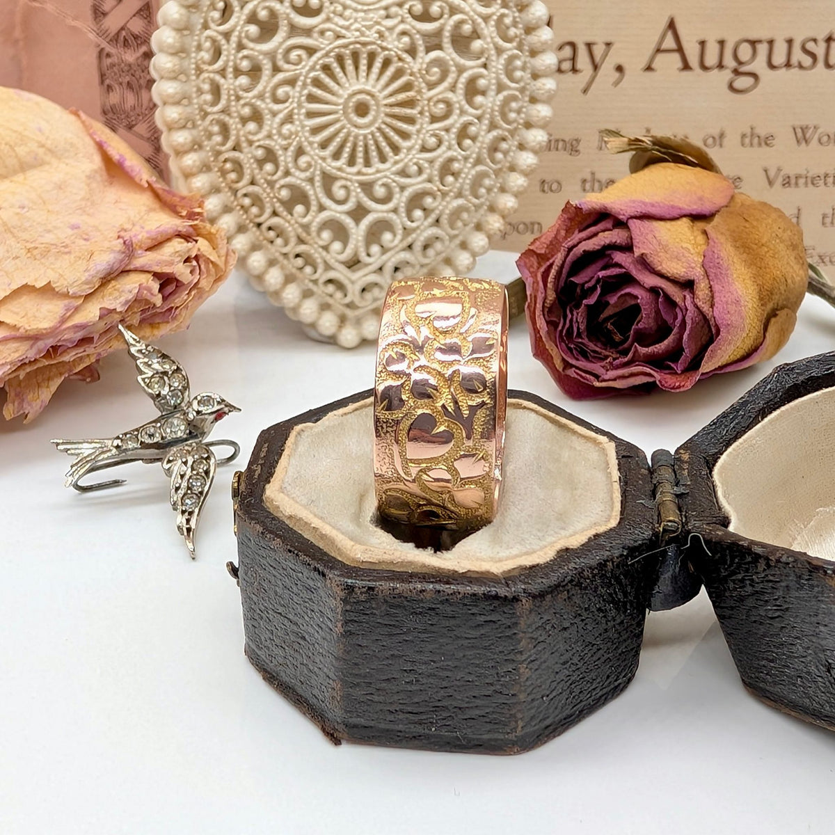 Gorgeous Antique Edwardian Wide 9ct Rose Gold ‘Heart’ Ring By Coley Brothers - Birmingham 1906