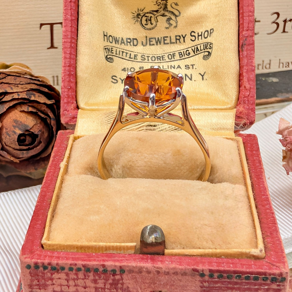 Stunning Contemporary 18ct Yellow And White Gold Orange Zircon 3.46ct Ring Complete With Retail Replacement Valuation for $4100 AUD