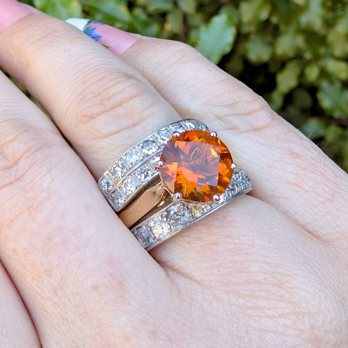 Stunning Contemporary 18ct Yellow And White Gold Orange Zircon 3.46ct Ring Complete With Retail Replacement Valuation for $4100 AUD