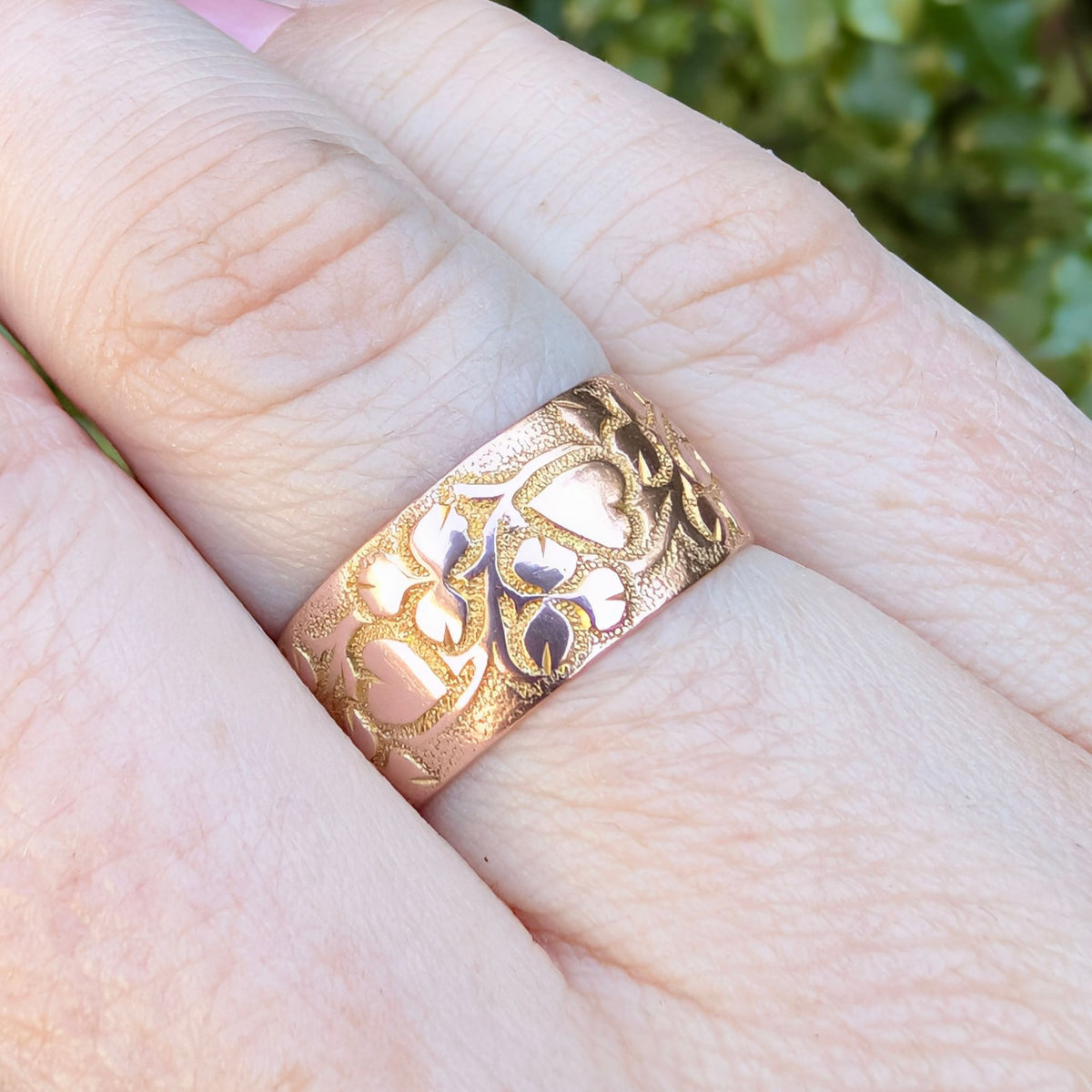 Gorgeous Antique Edwardian Wide 9ct Rose Gold ‘Heart’ Ring By Coley Brothers - Birmingham 1906