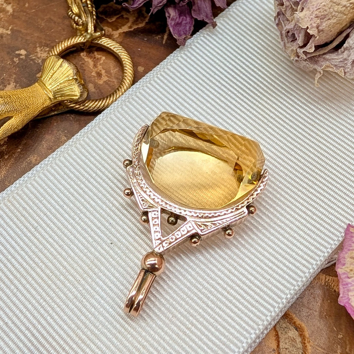 Antique Edwardian 9ct Rose Gold And Citrine Spinner Fob Circa 1910